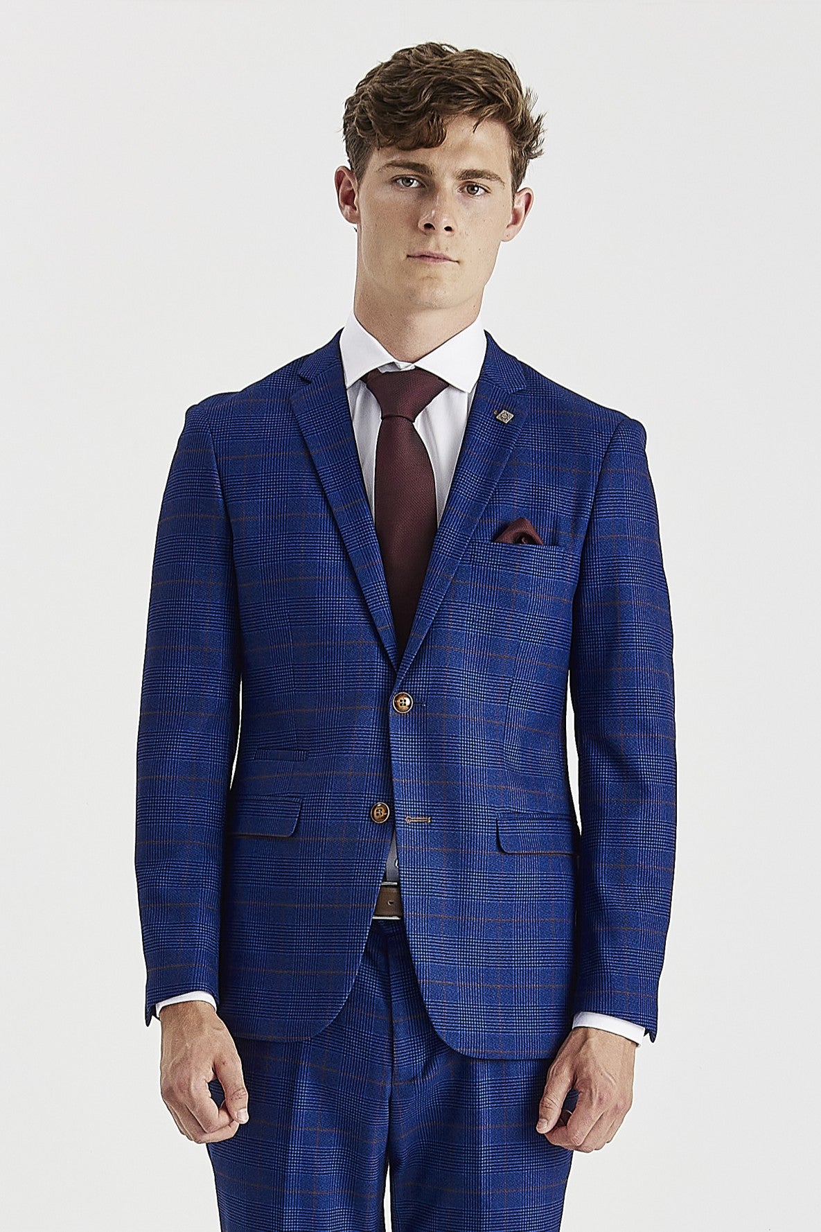 Alex - Navy Burgundy Check Blazer