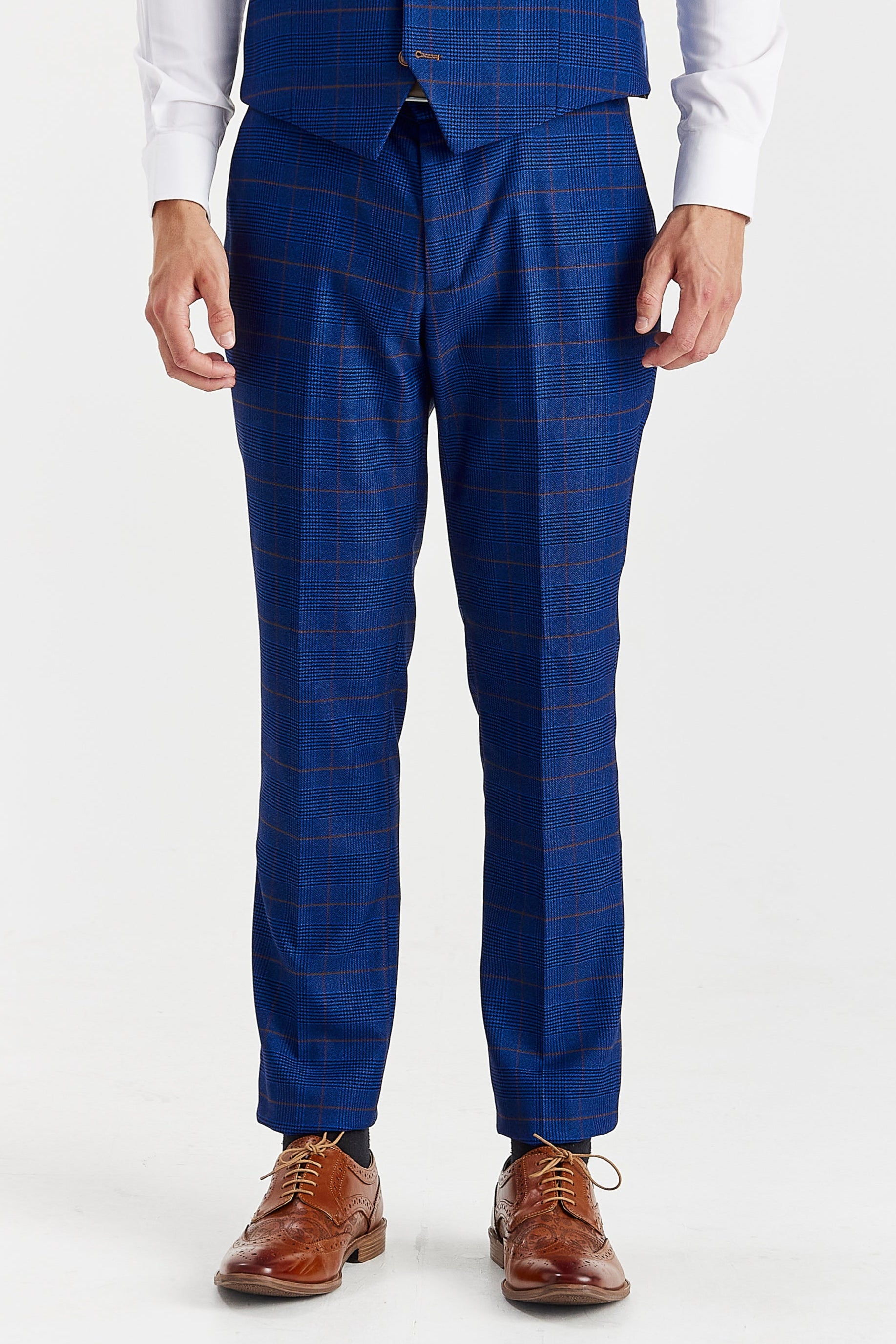Alex - Navy Burgundy Check Trousers