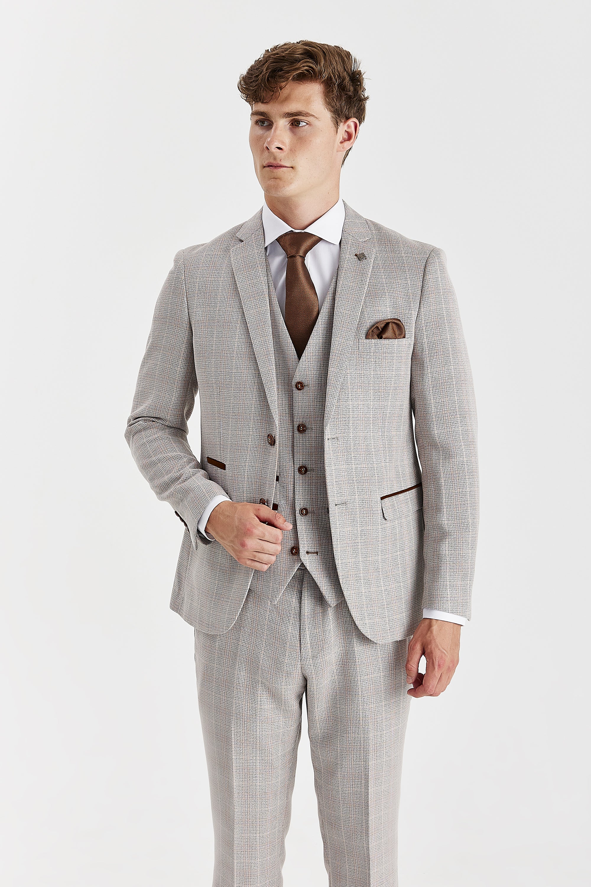 Leo Beige Check Three Piece Suit