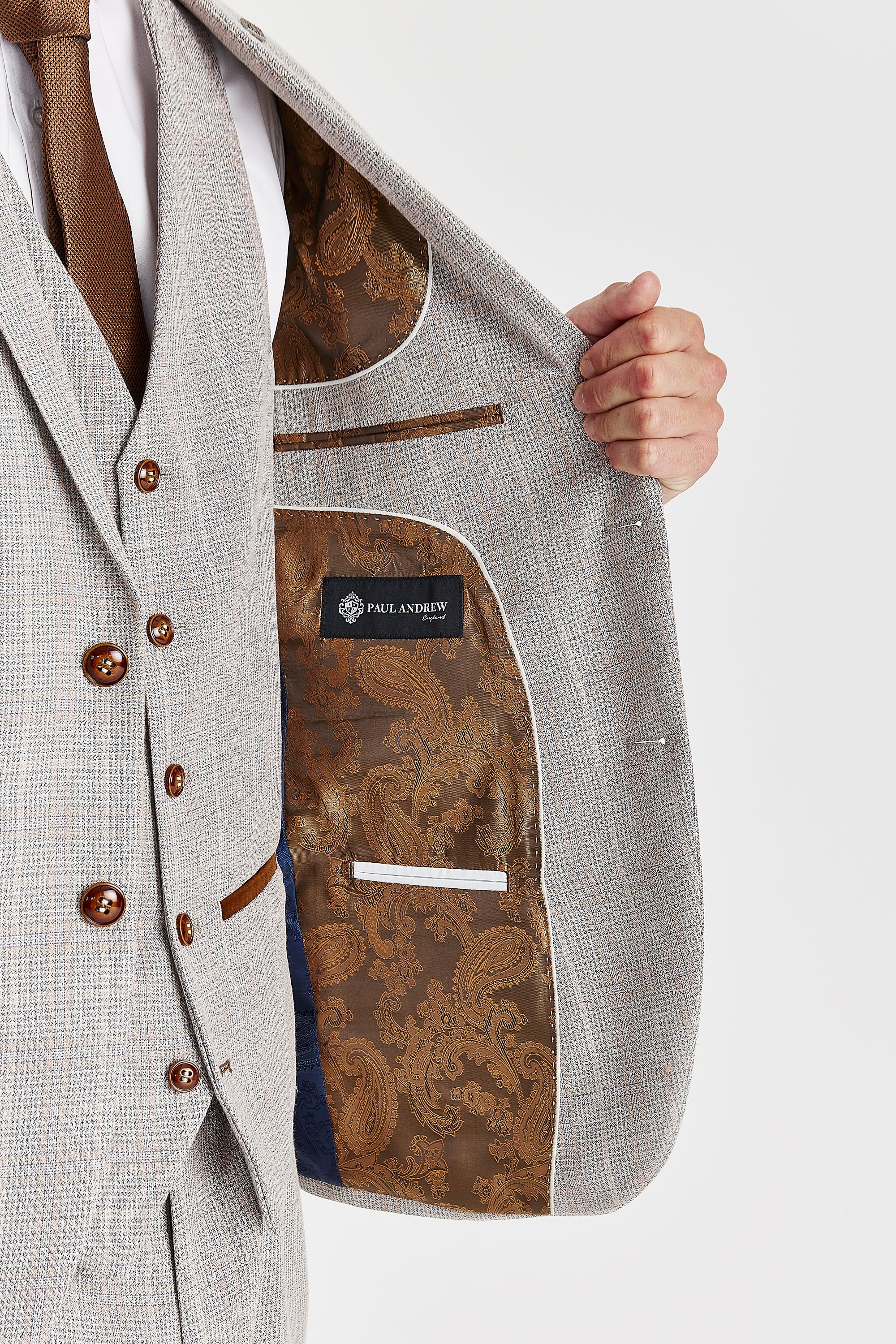 Leo Beige Check Three Piece Suit