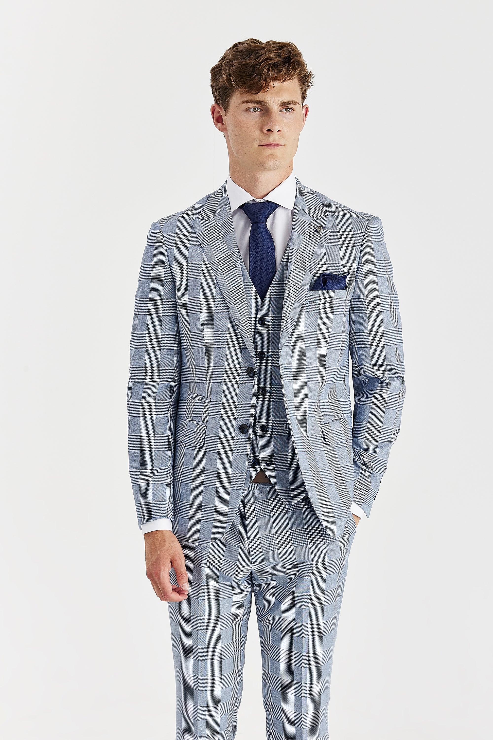 Mark Sky Blue Check Three Piece Suit