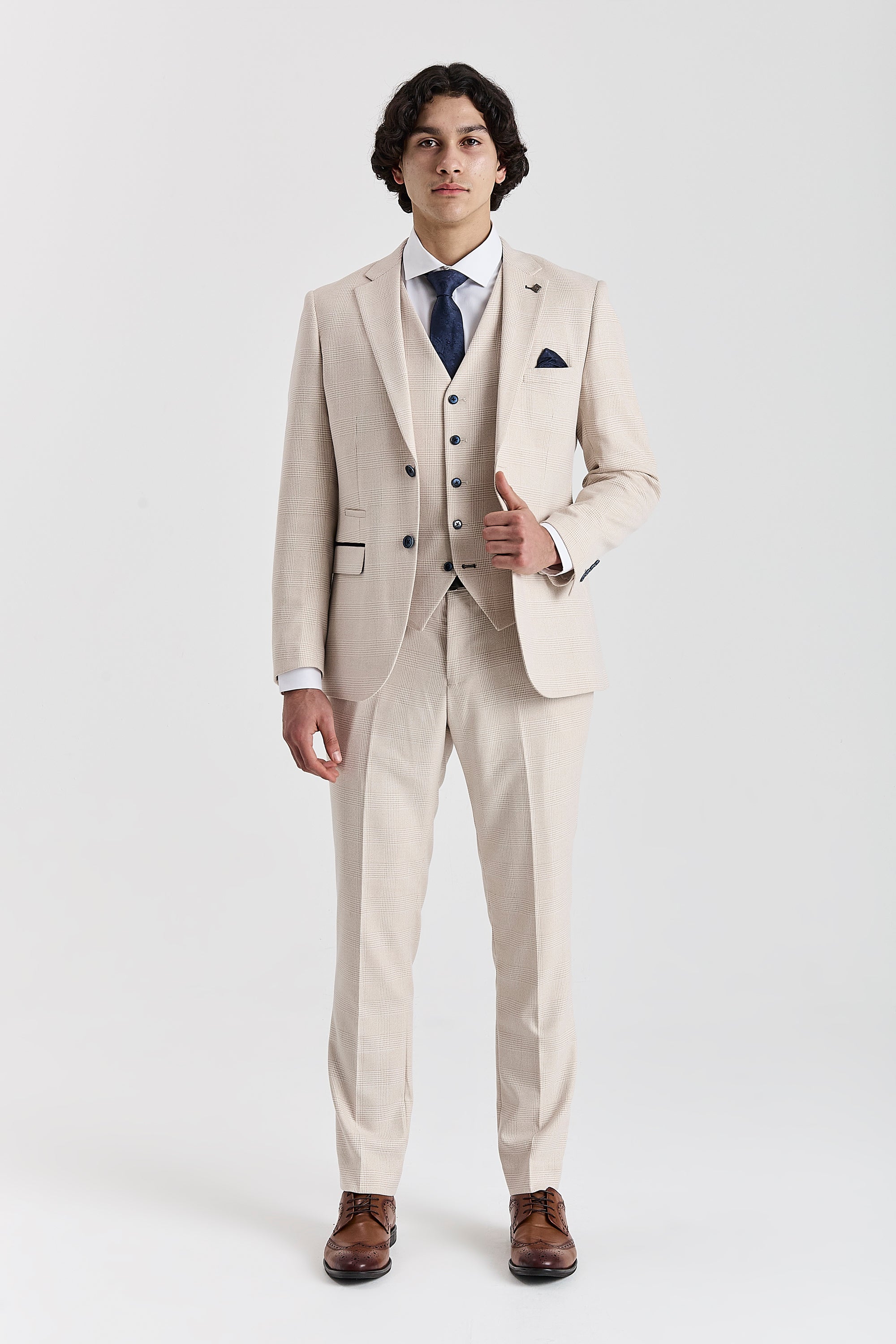 Regent Cream Check Three Piece Suit