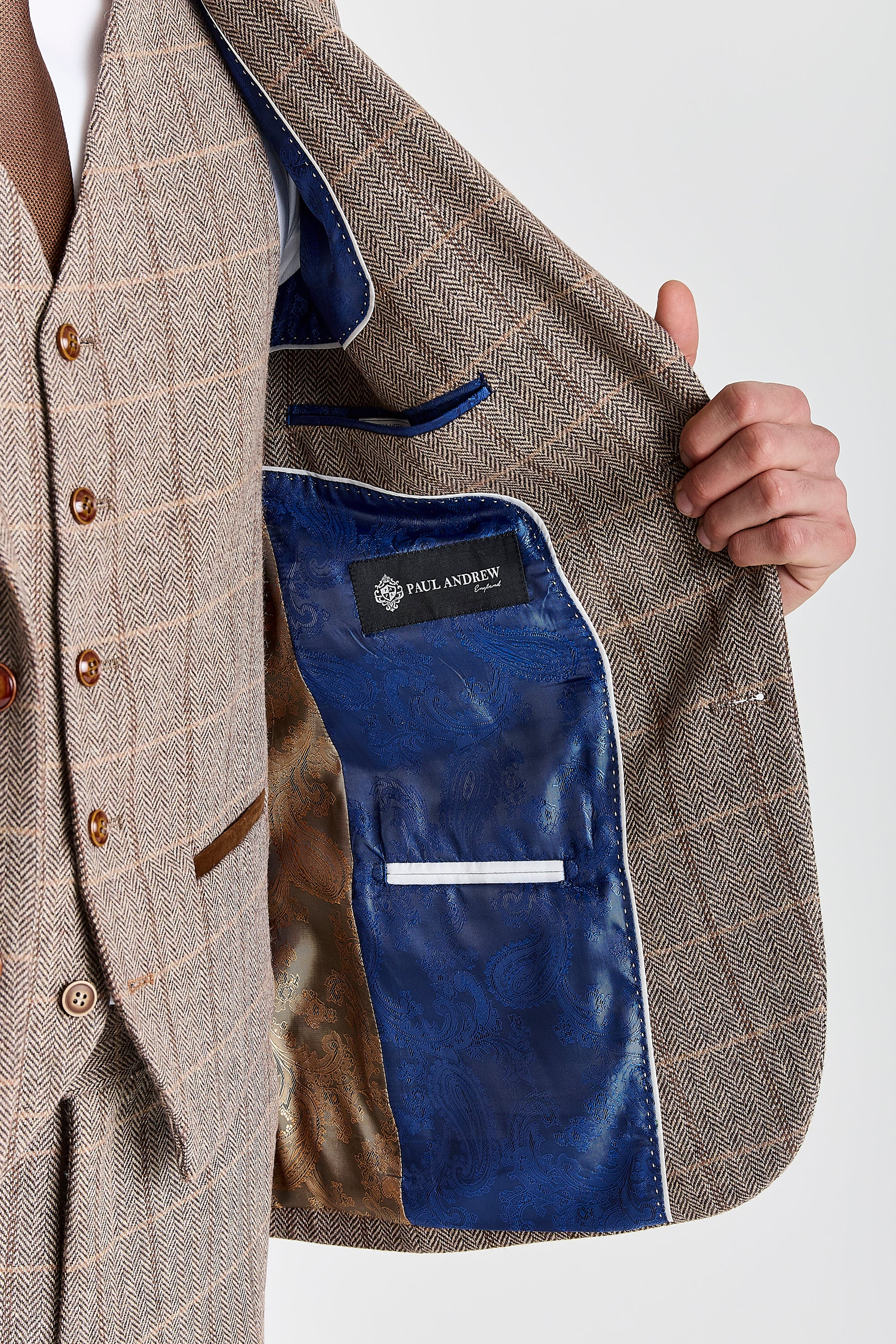 Harris- Men's Brown Herringbone Tweed Check Blazer