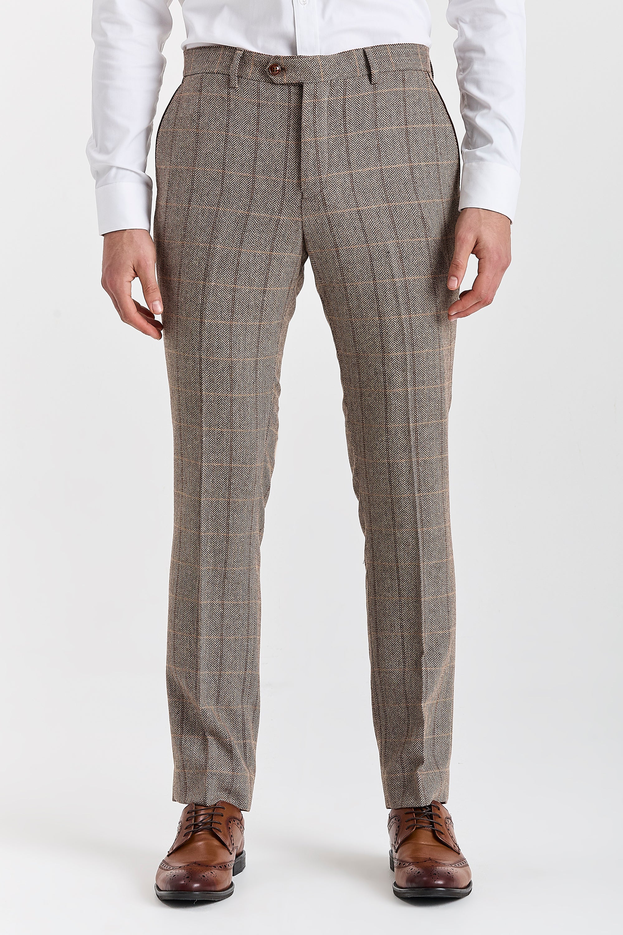 Harris - Men's Brown Tweed Check Trousers