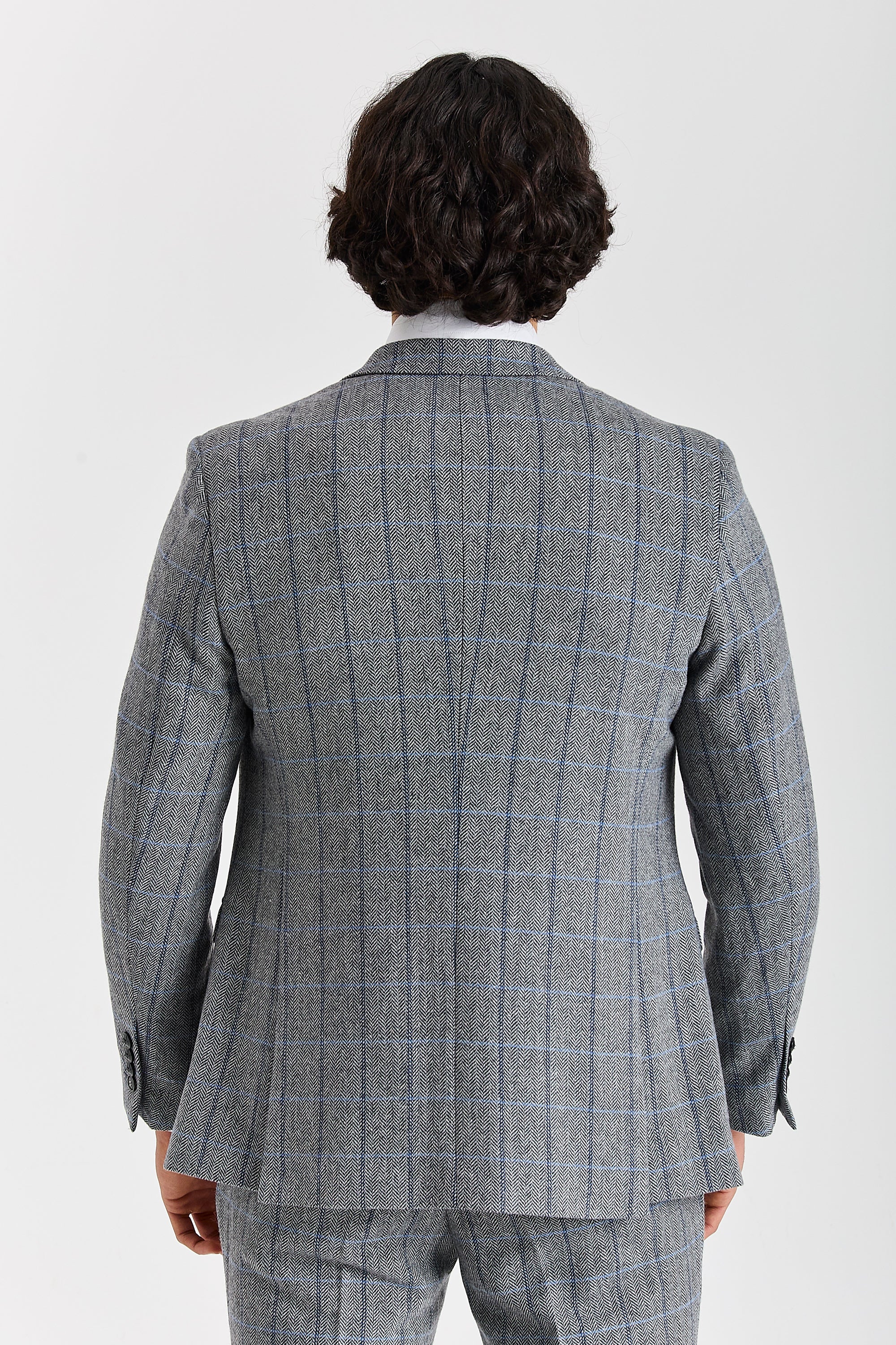 Harris - Men's Grey Herringbone Tweed Check Blazer