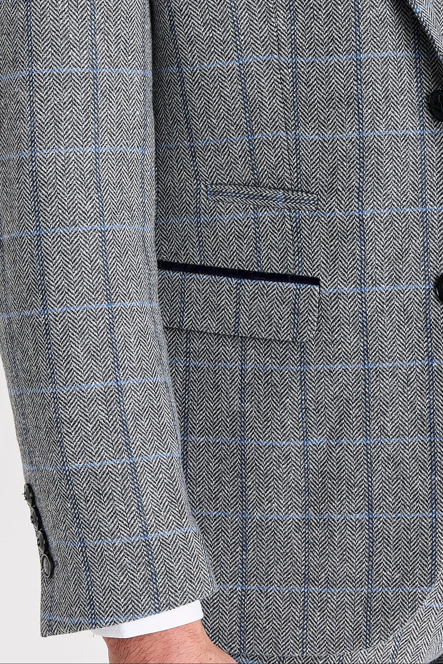 Harris - Men's Grey Herringbone Tweed Check Blazer