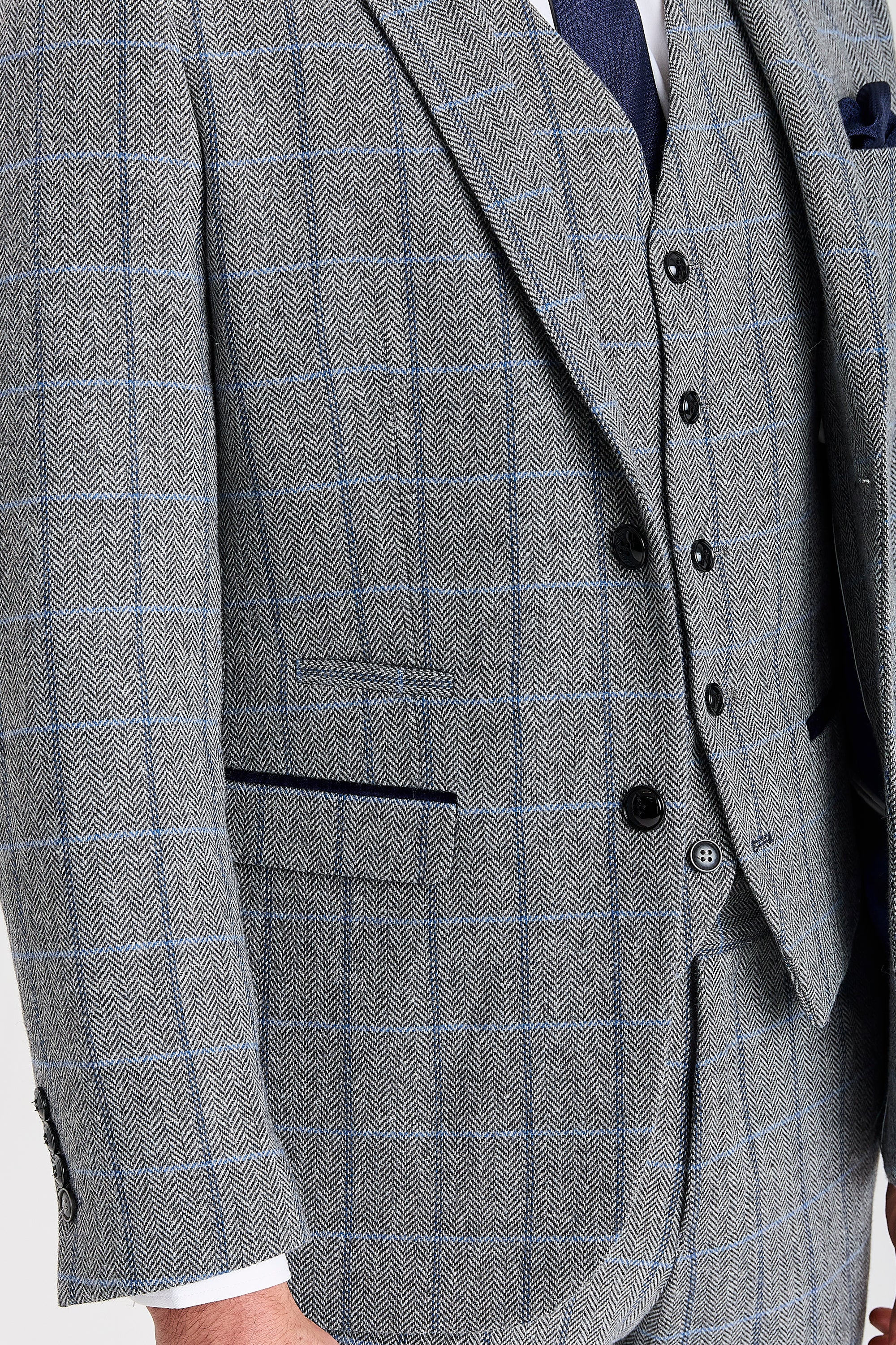 Harris Grey Herringbone Tweed Check Three Piece Suit