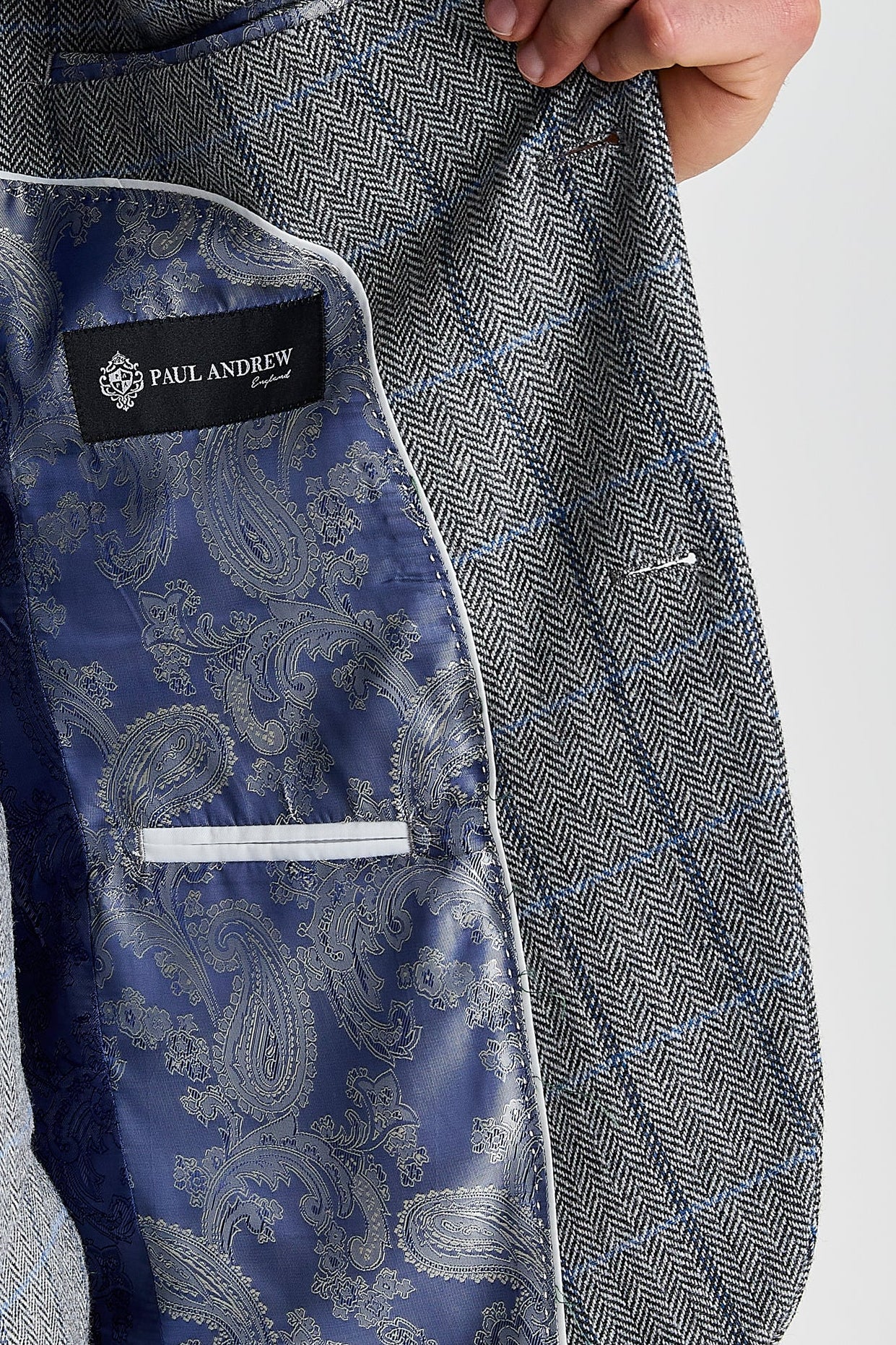 Harris - Men's Grey Herringbone Tweed Check Blazer