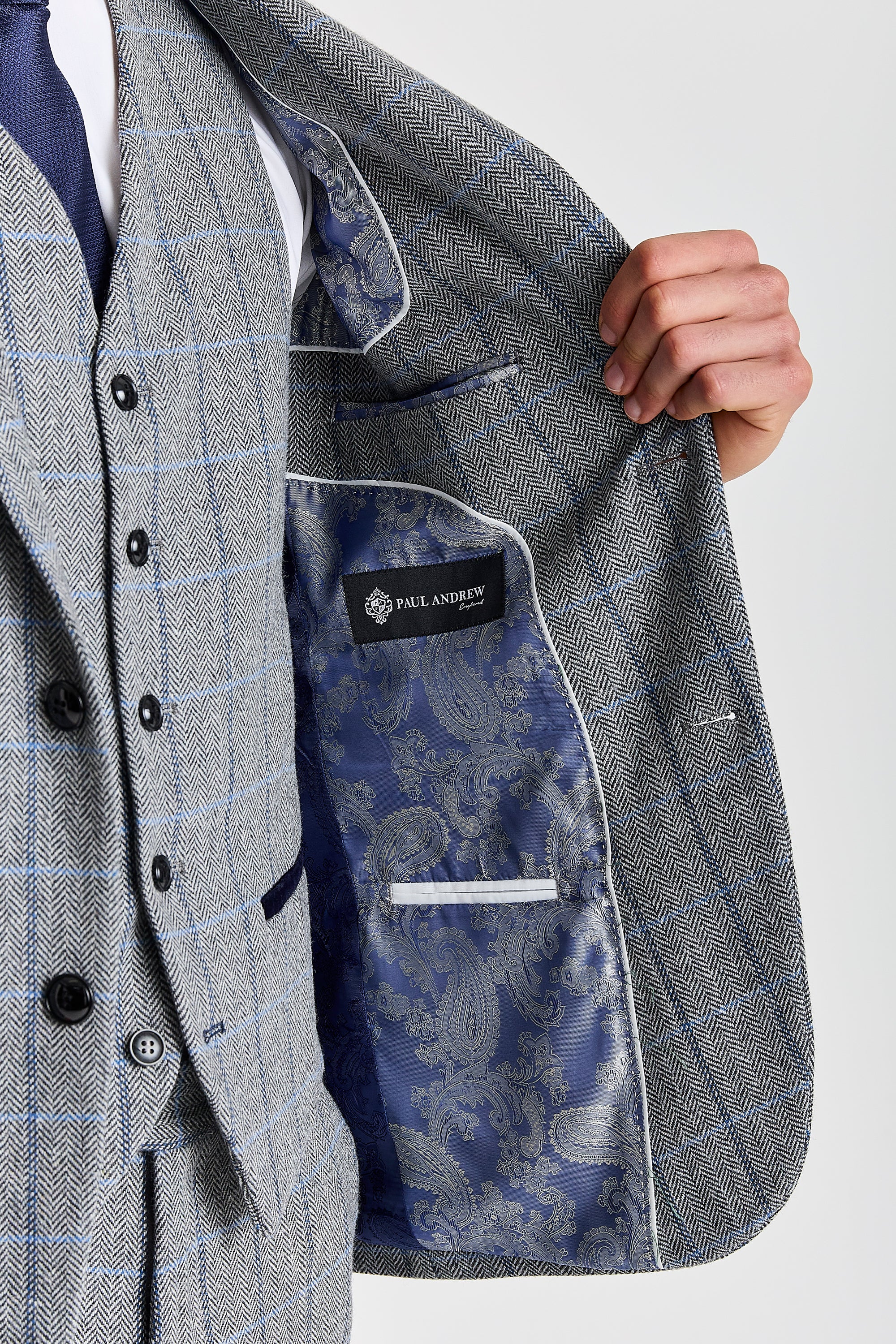 Harris Grey Herringbone Tweed Check Three Piece Suit