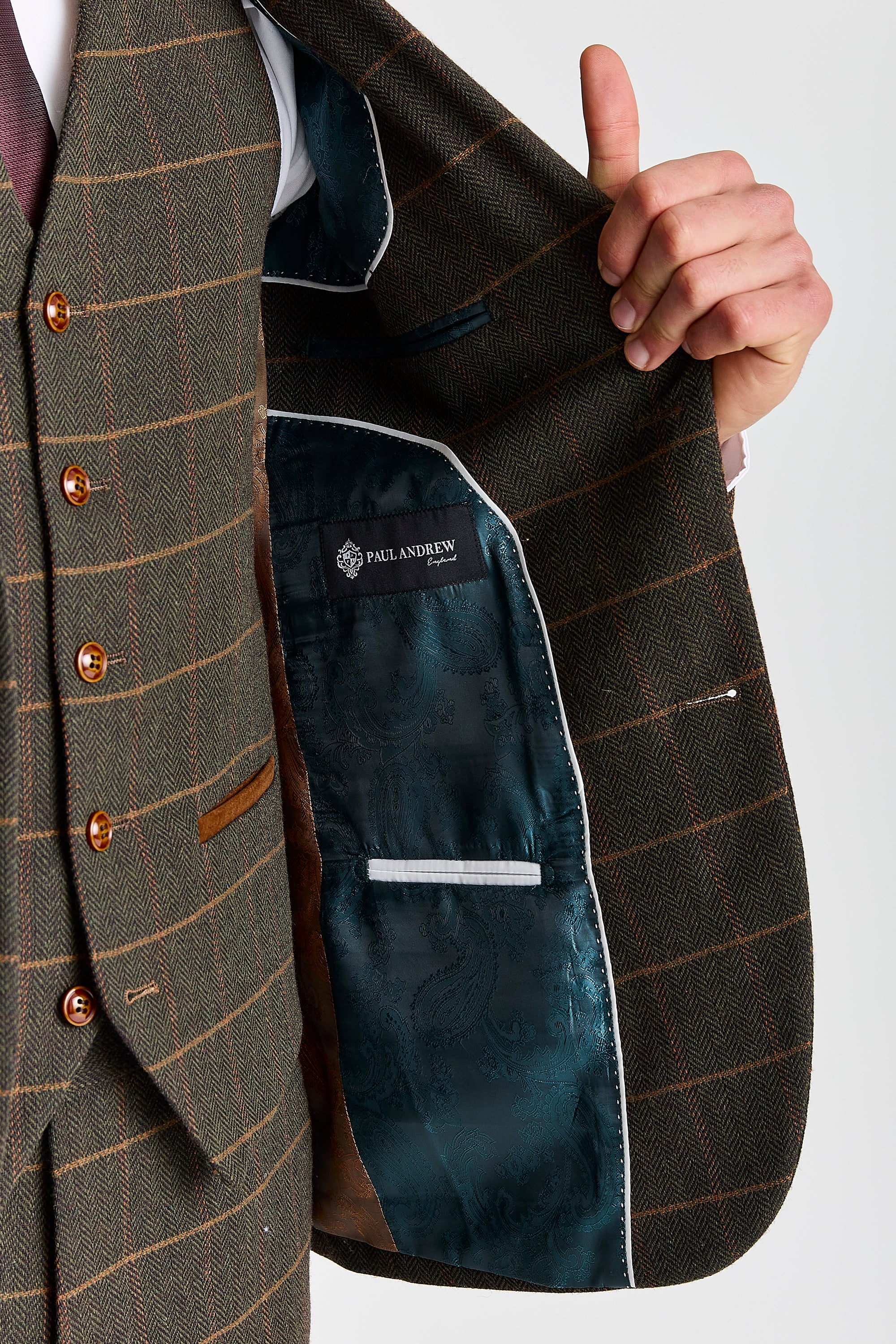 Harris Green Herringbone Tweed Check Three Piece Suit