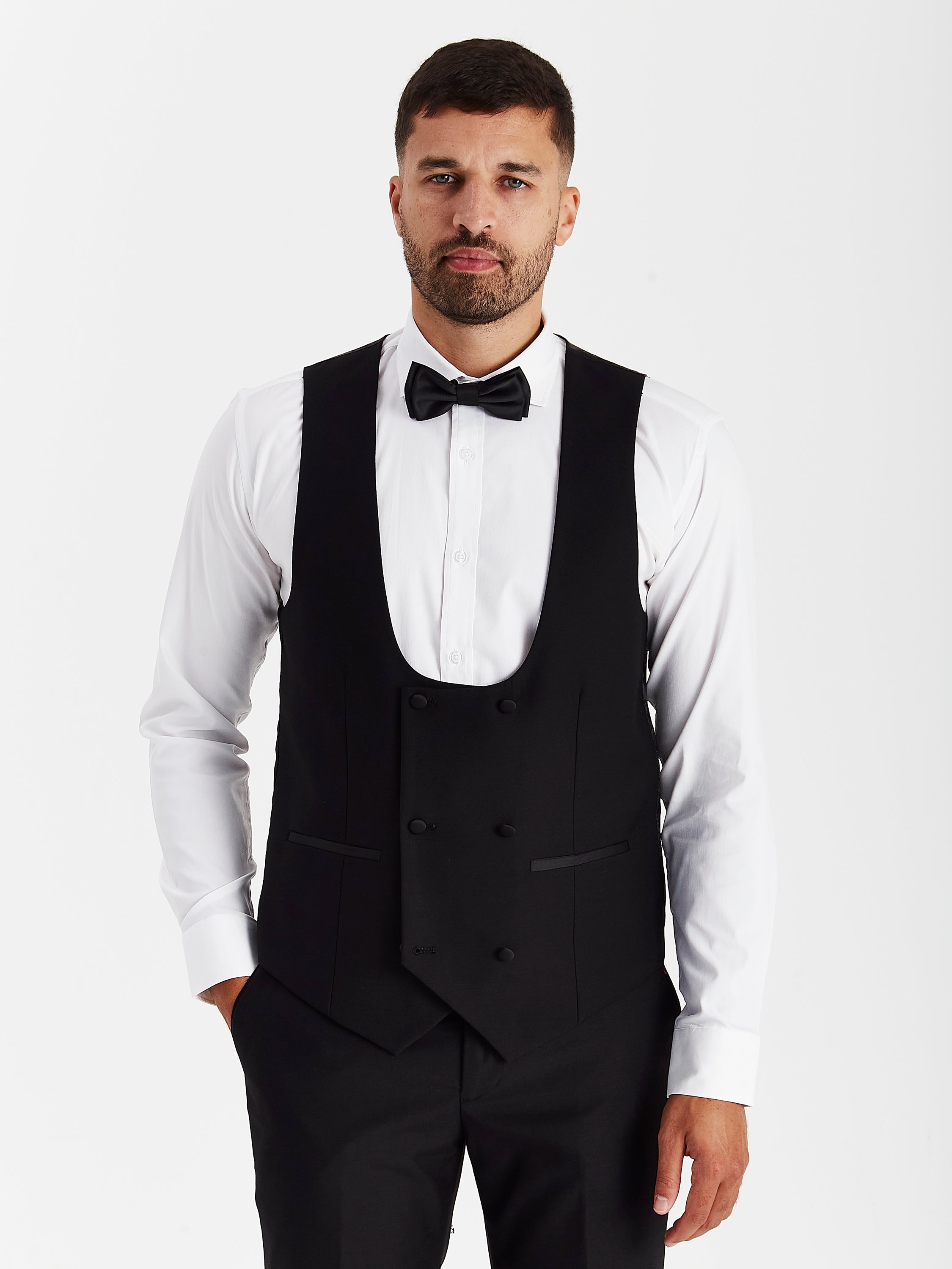 Ford - Men's Black Double-Breasted Waistcoat