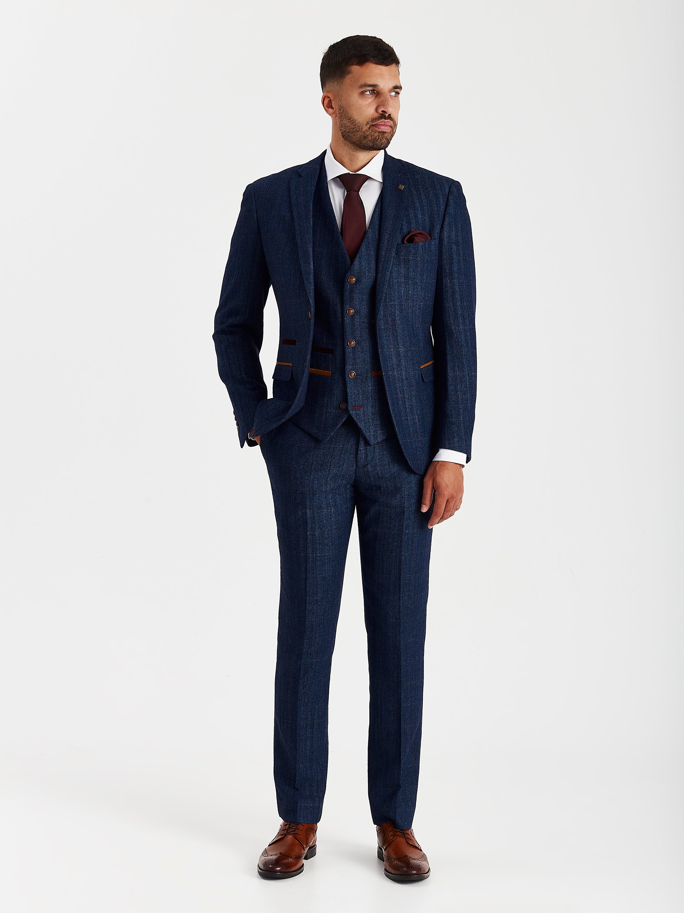 Scott Navy Tweed Check Three Piece Suit