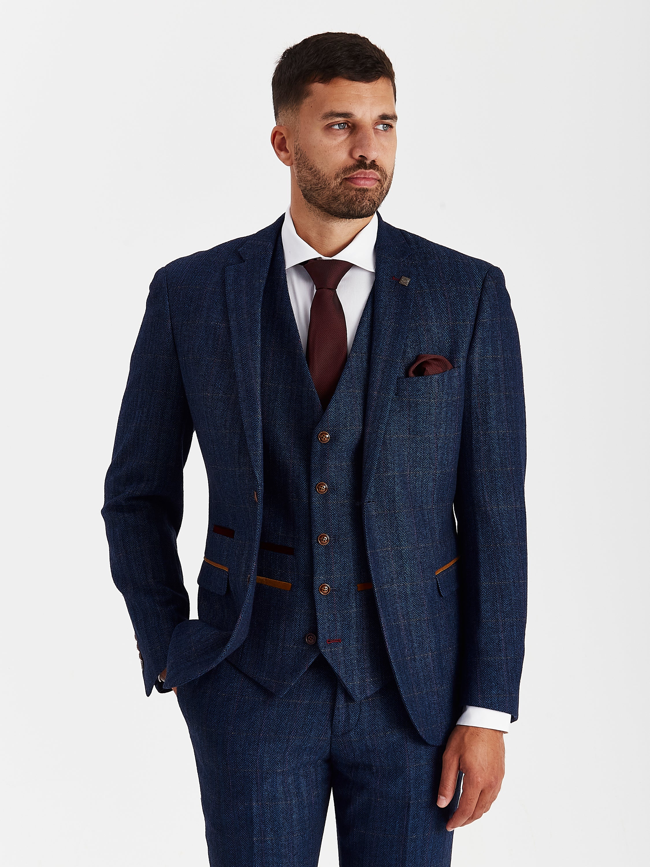 Scott Navy Tweed Check Three Piece Suit