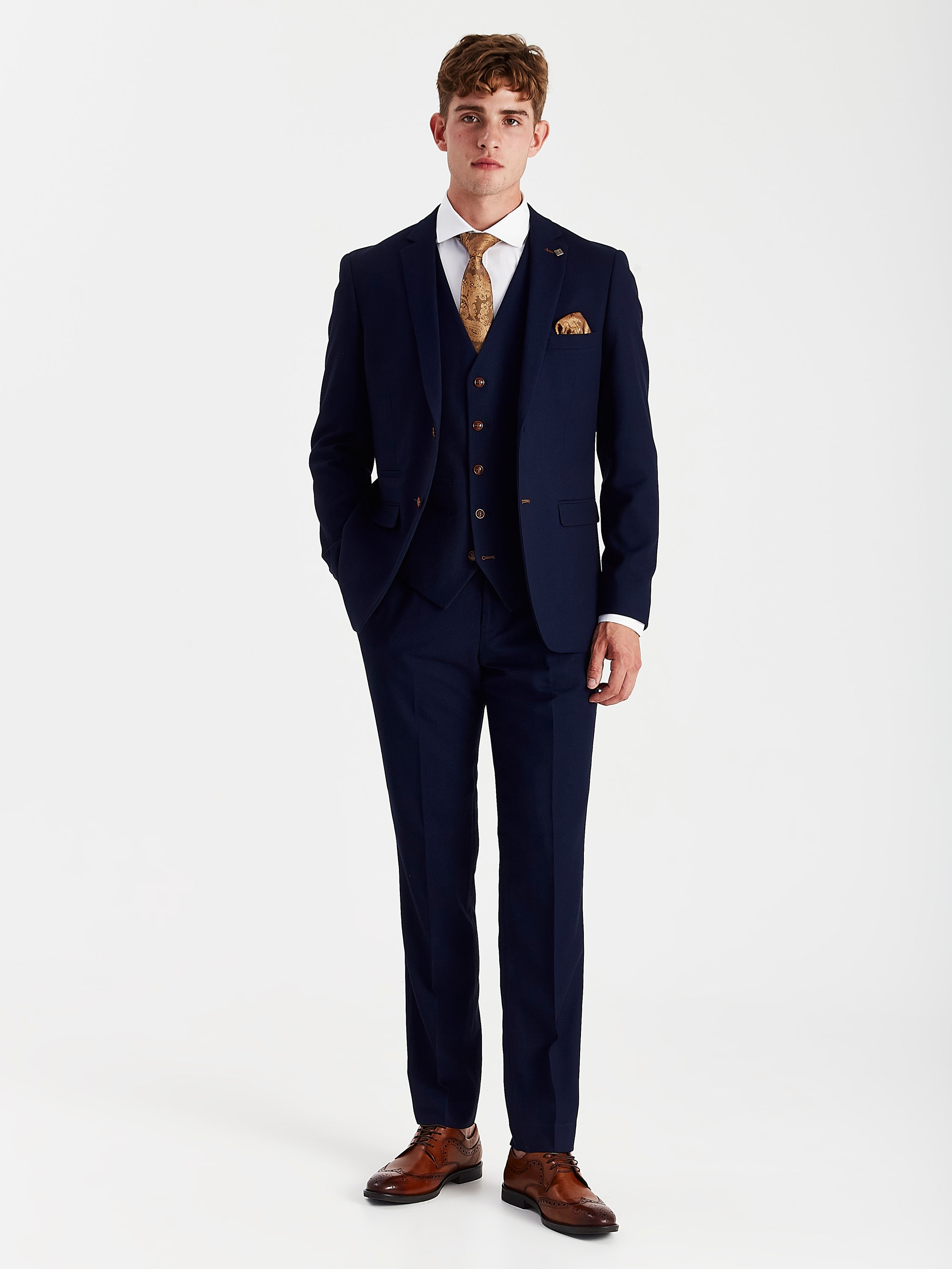 Mayfair Navy Textured Three Piece Suit