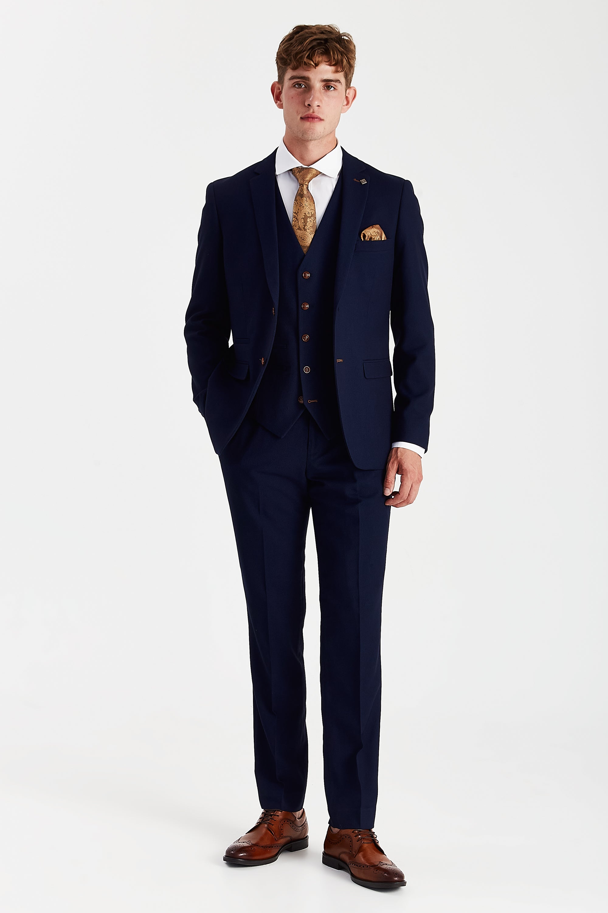 Mayfair Navy Textured Three Piece Suit