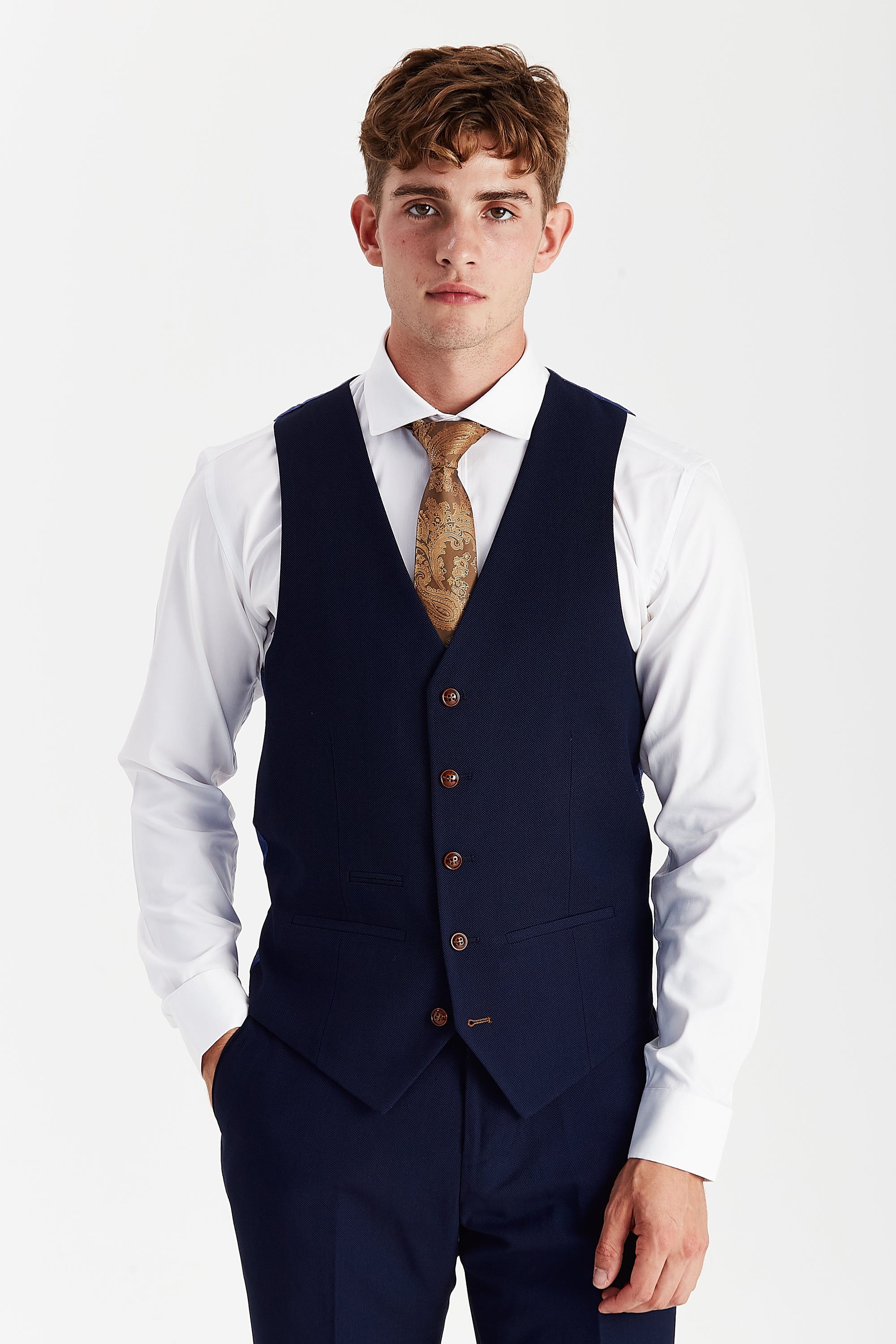 Mayfair Navy Textured Three Piece Suit