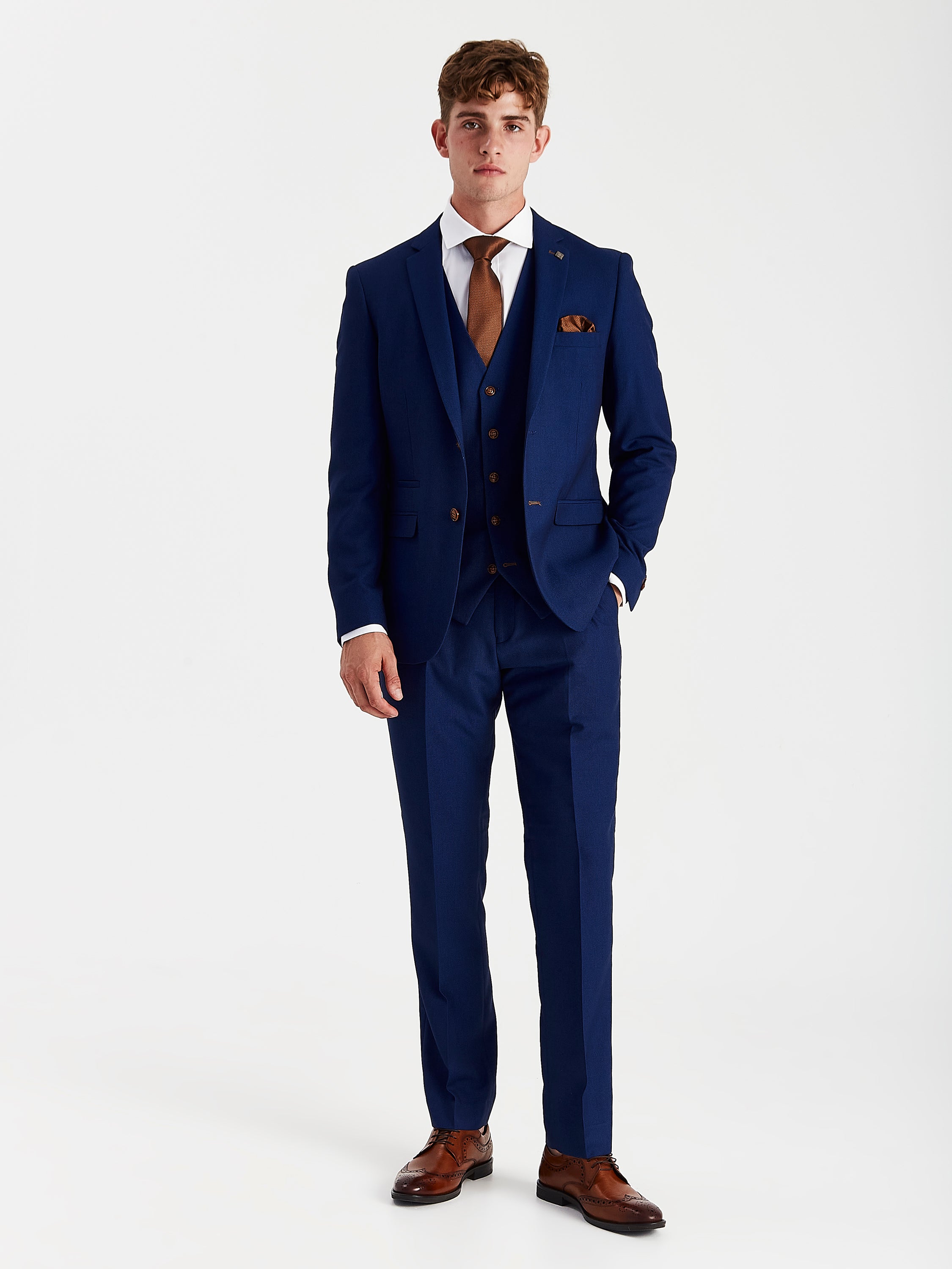 Mayfair Blue Textured Three Piece Suit