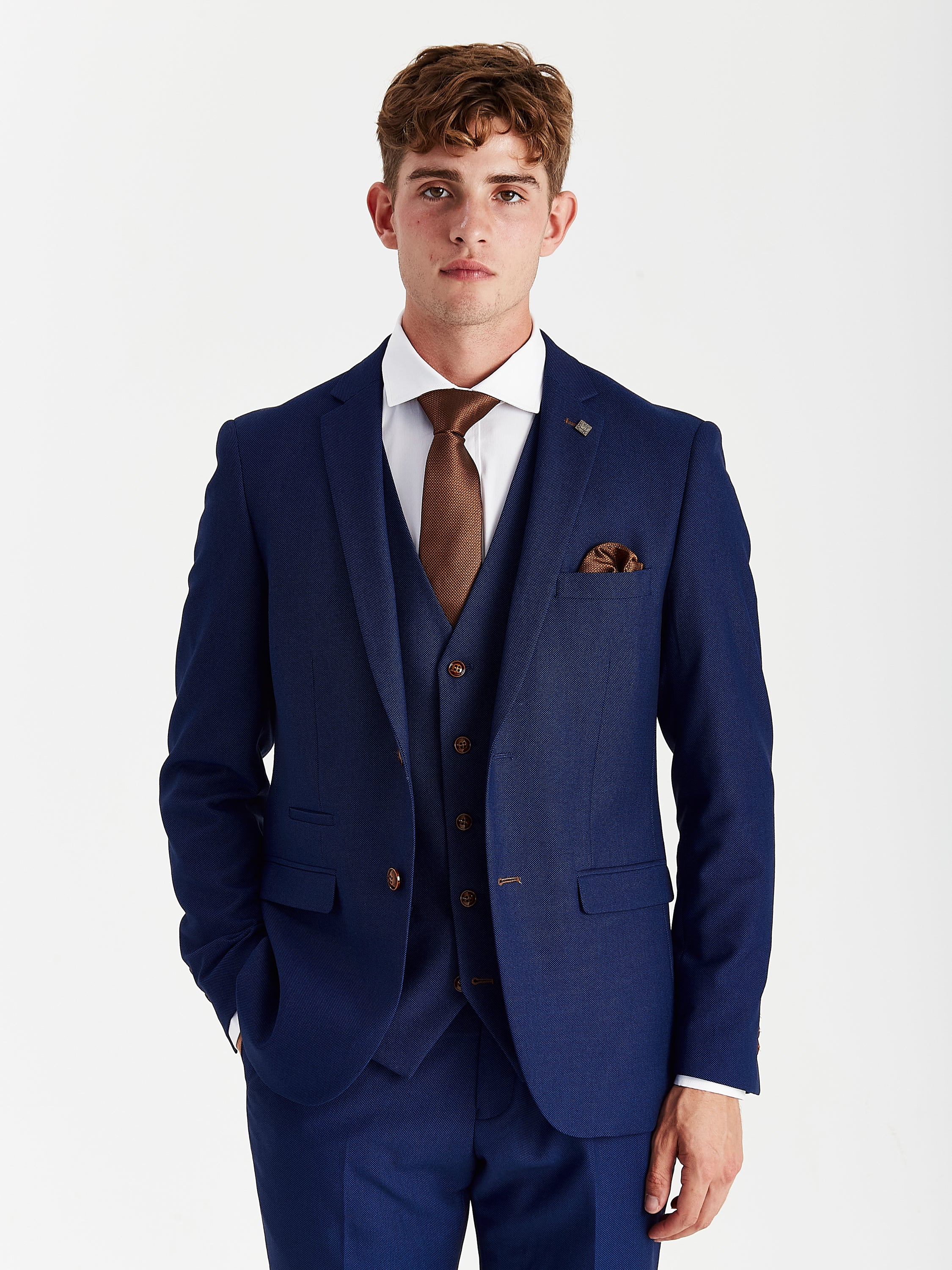 Mayfair Blue Textured Three Piece Suit