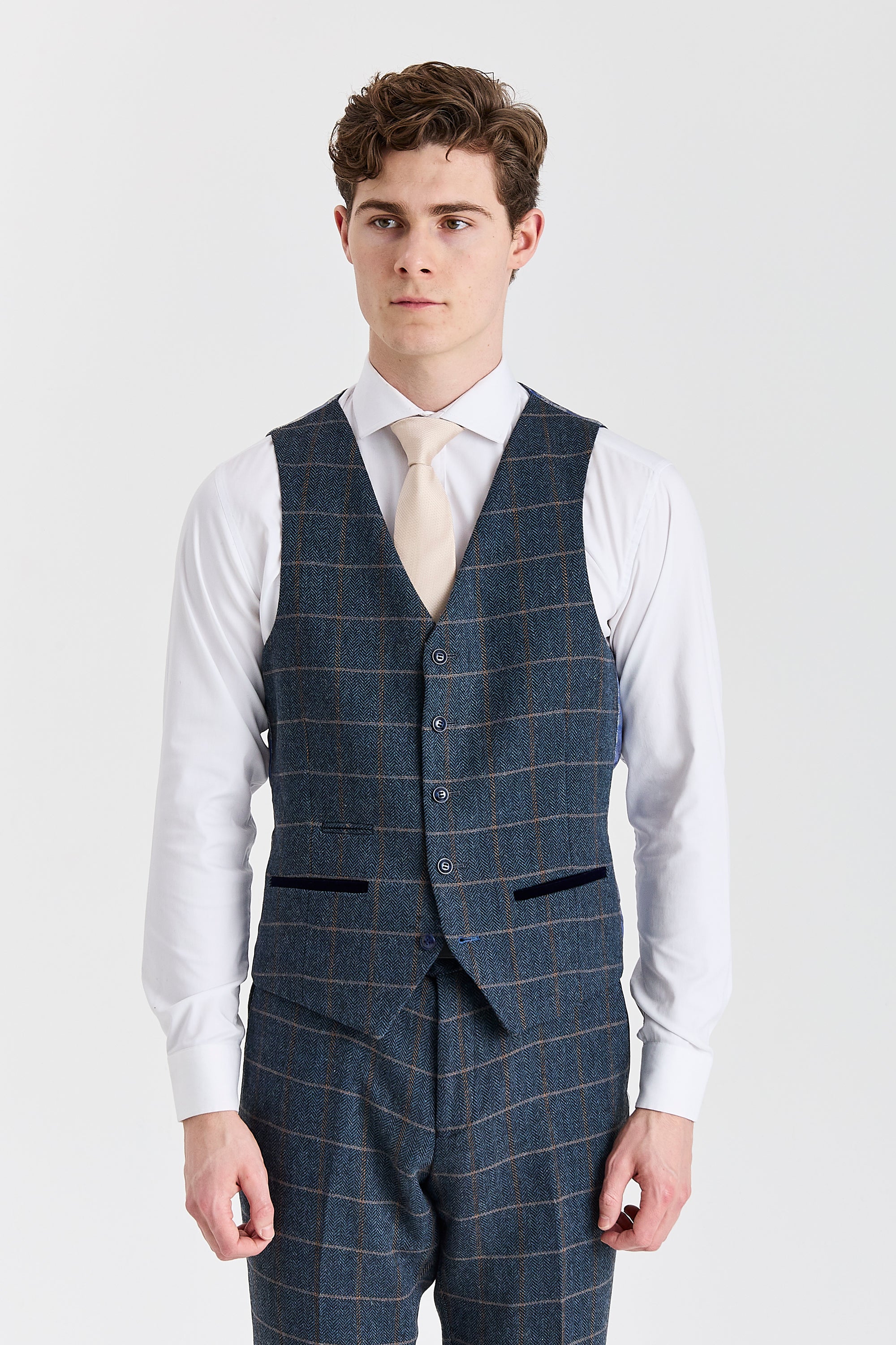 Harris Navy Herringbone Tweed Check Three Piece Suit