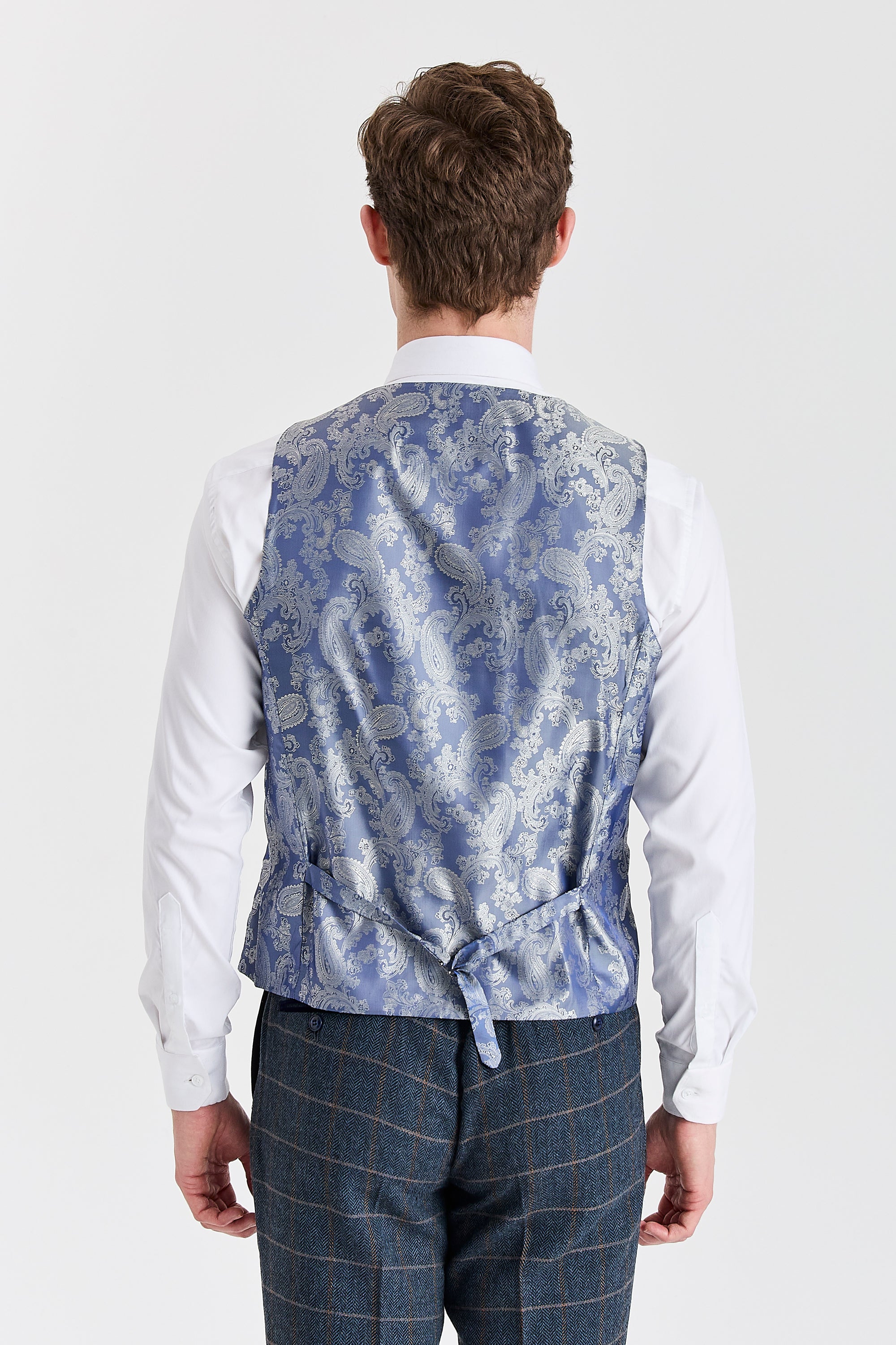 Harris - Men's Navy Herringbone Tweed Check Waistcoat