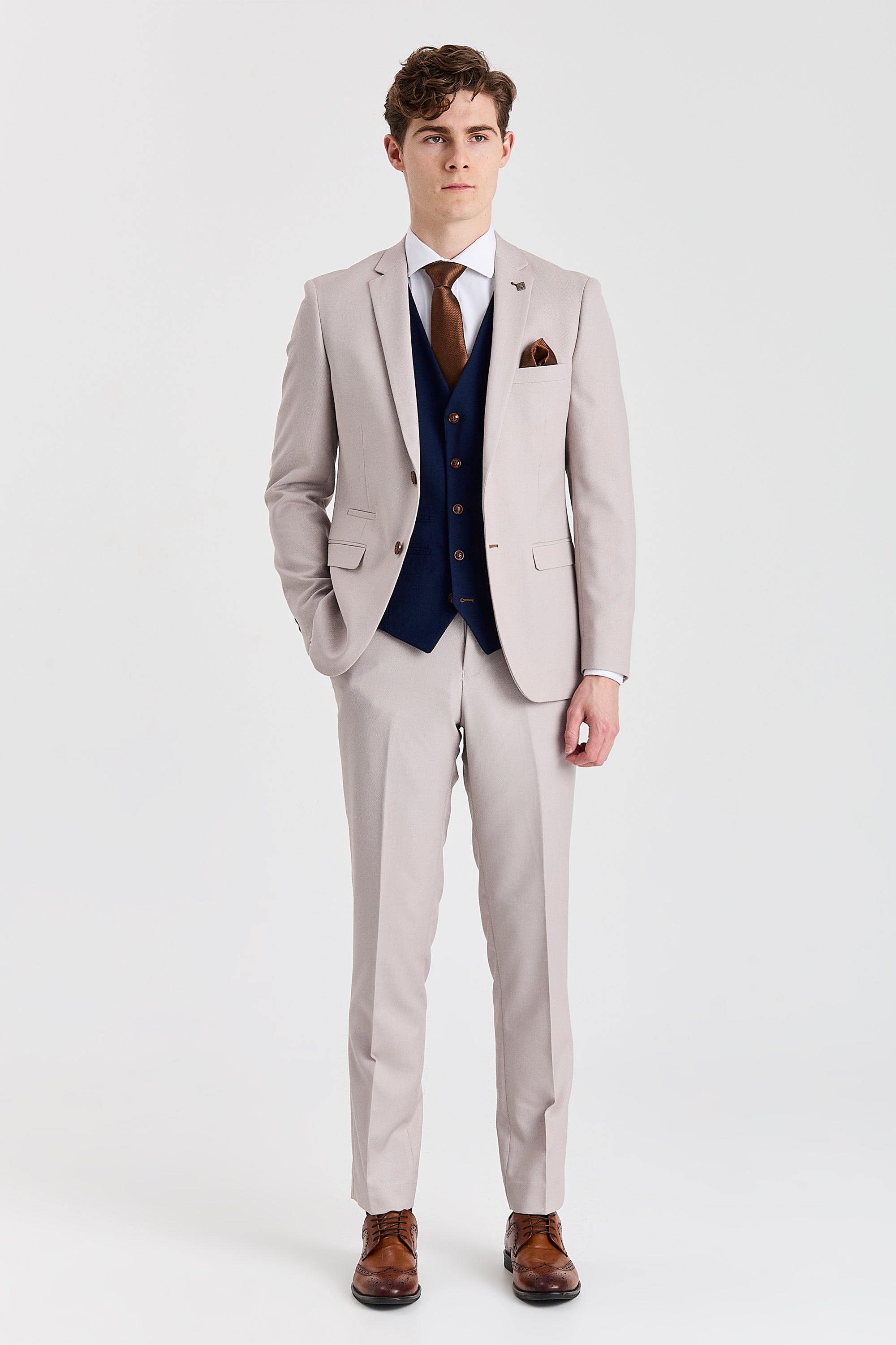 Mayfair Stone Textured Suit With Navy Waistcoat