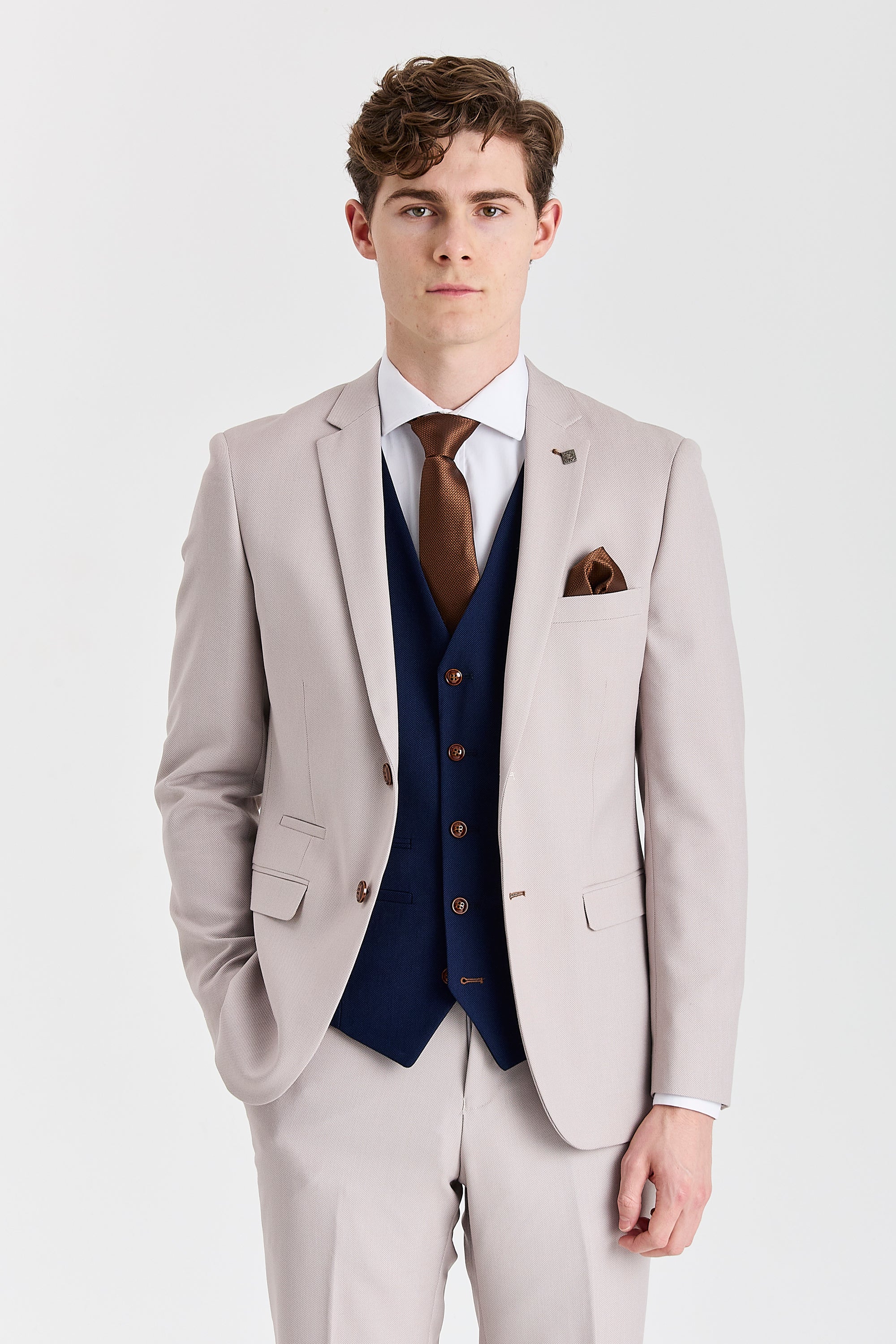 Mayfair Stone Textured Suit With Navy Waistcoat