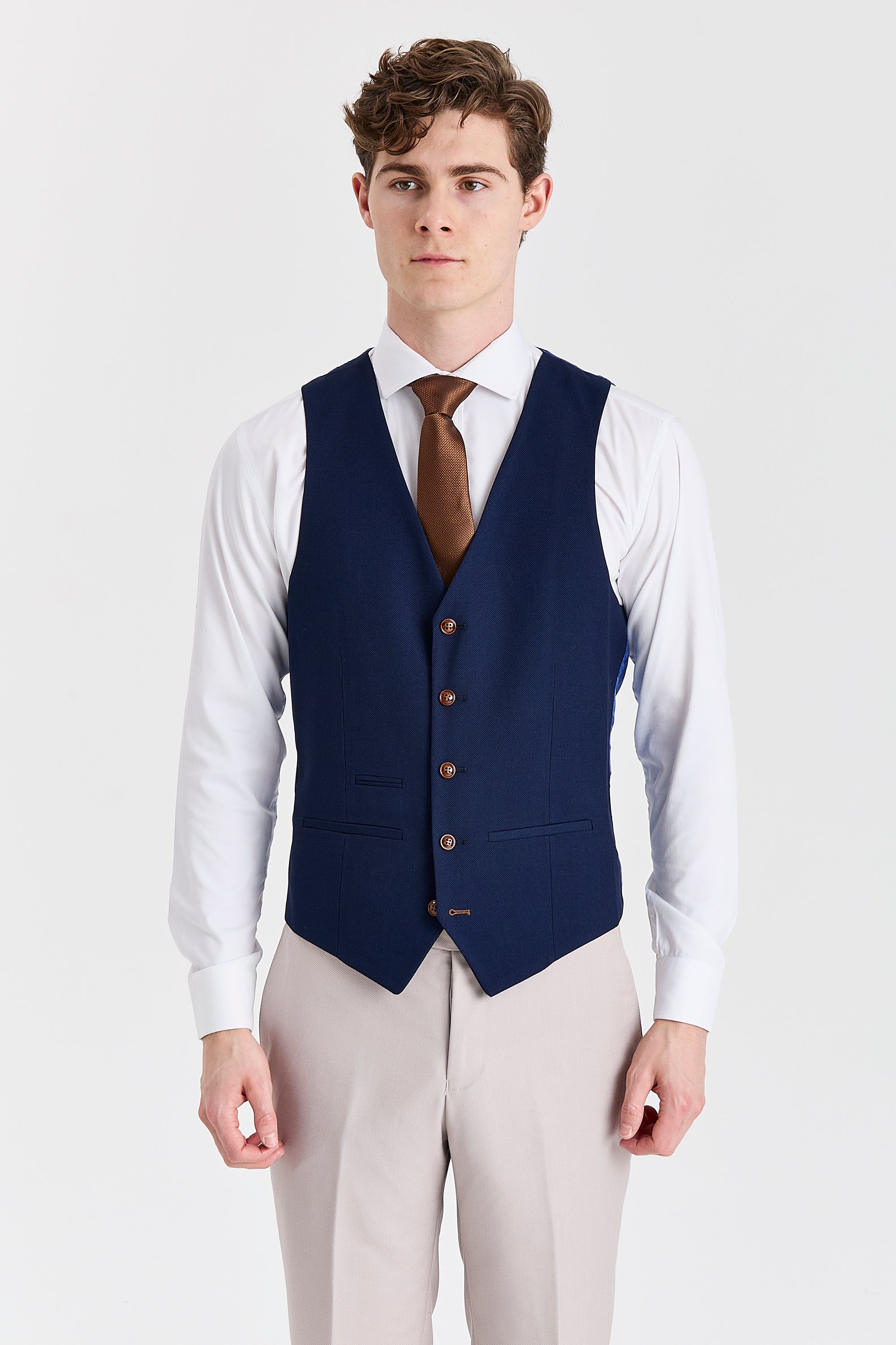Mayfair Stone Textured Suit With Navy Waistcoat