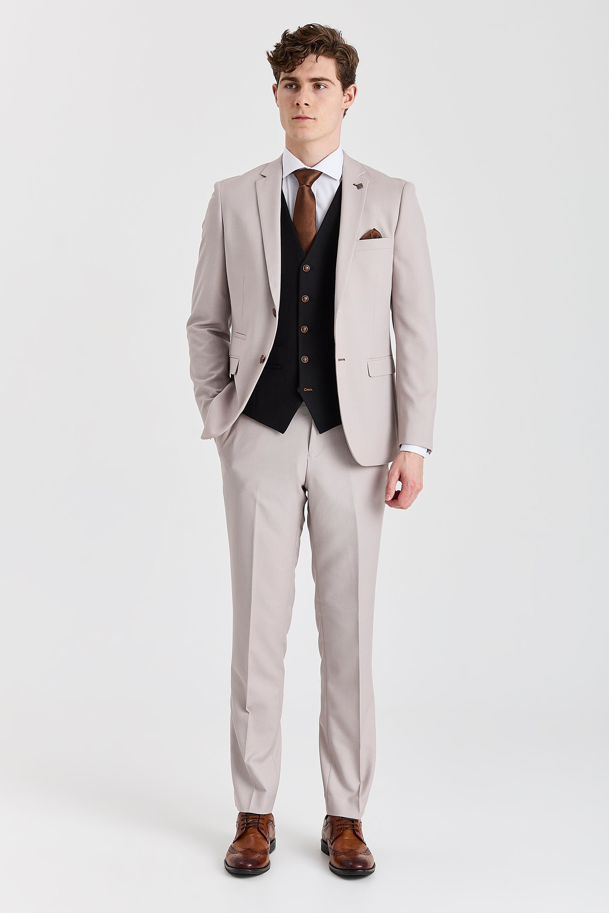 Mayfair Stone Textured Suit With Black Waistcoat