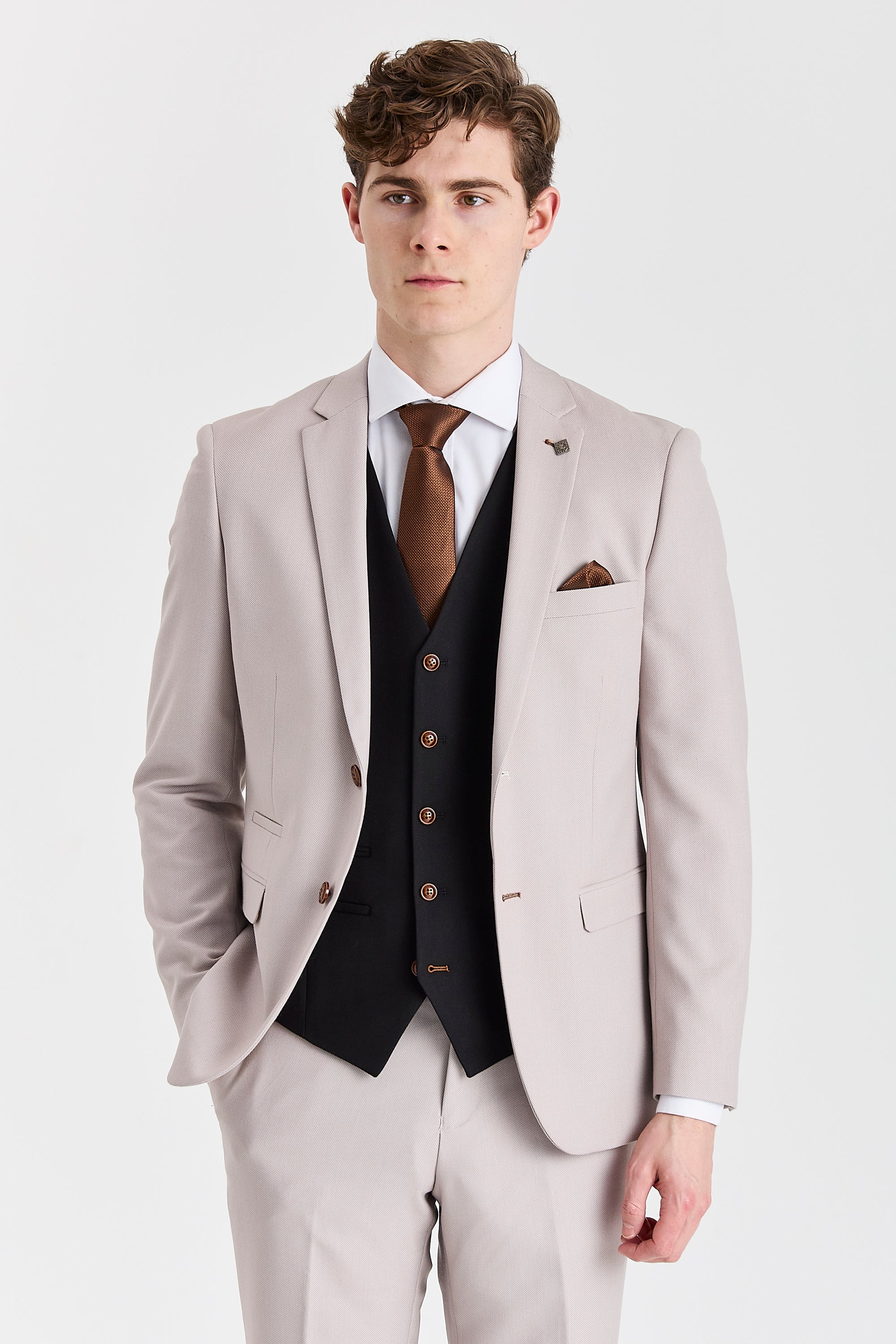 Mayfair Stone Textured Suit With Black Waistcoat