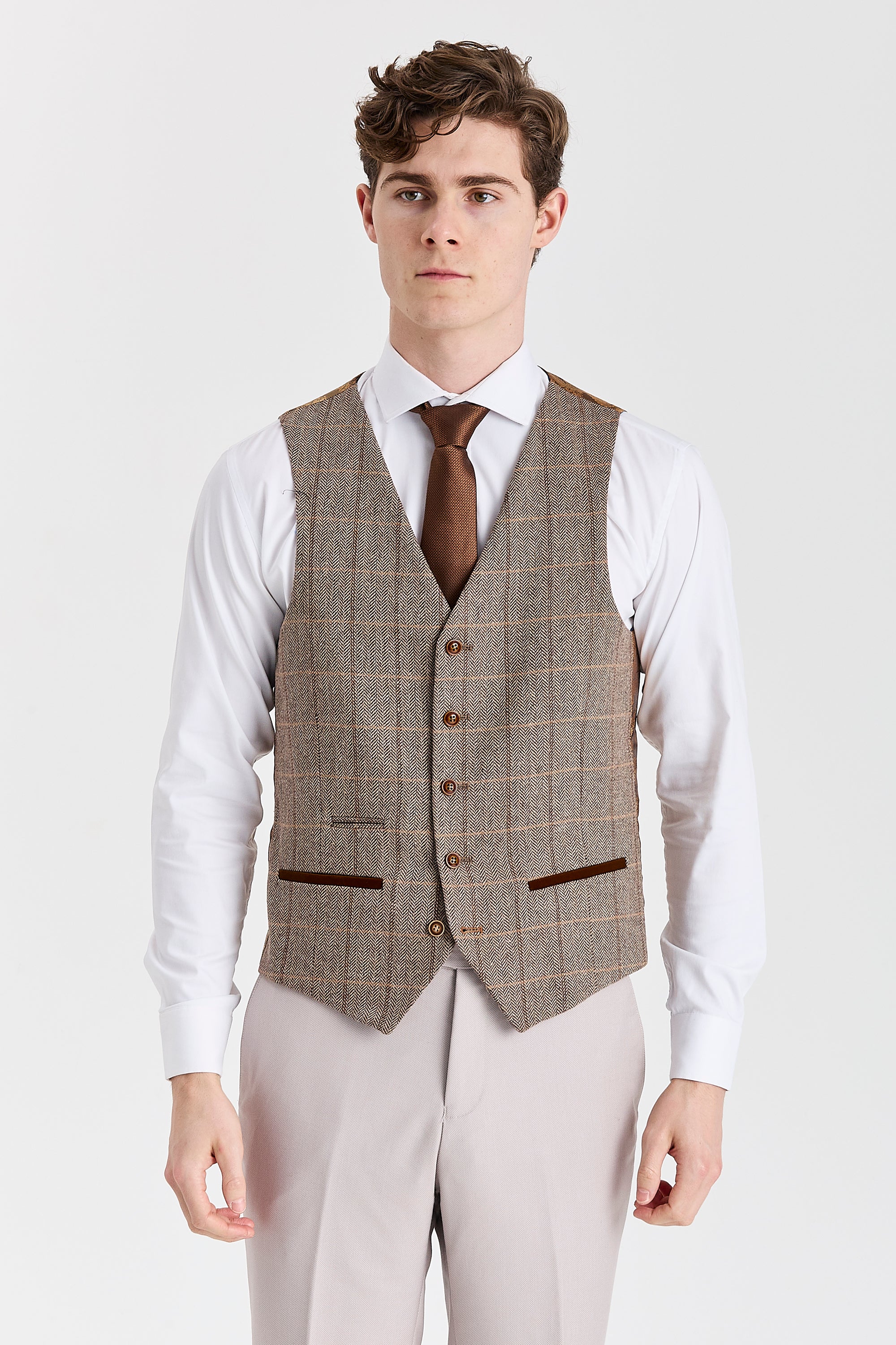 Mayfair Stone Textured Suit With Harris Brown Tweed Waistcoat