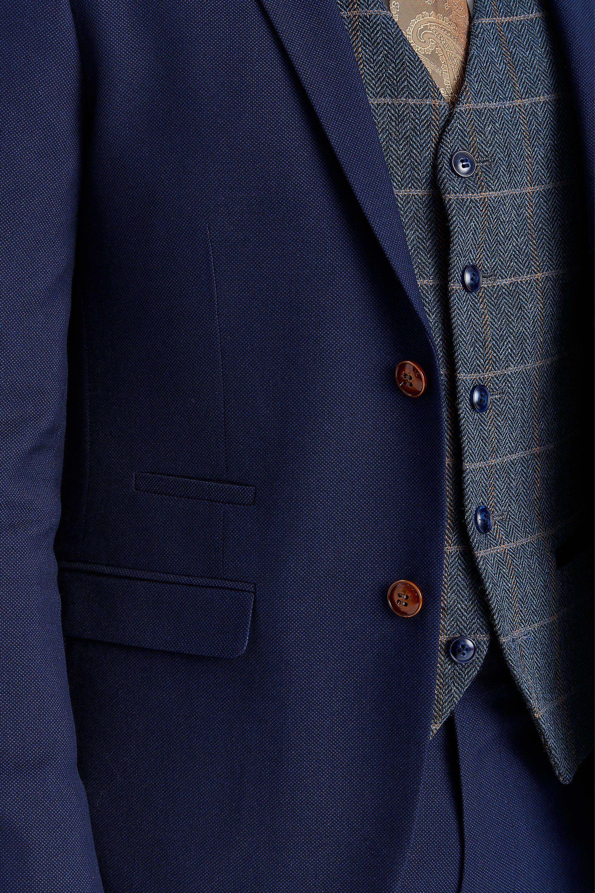 Mayfair Navy Textured Suit with Harris Navy Tweed Waistcoat