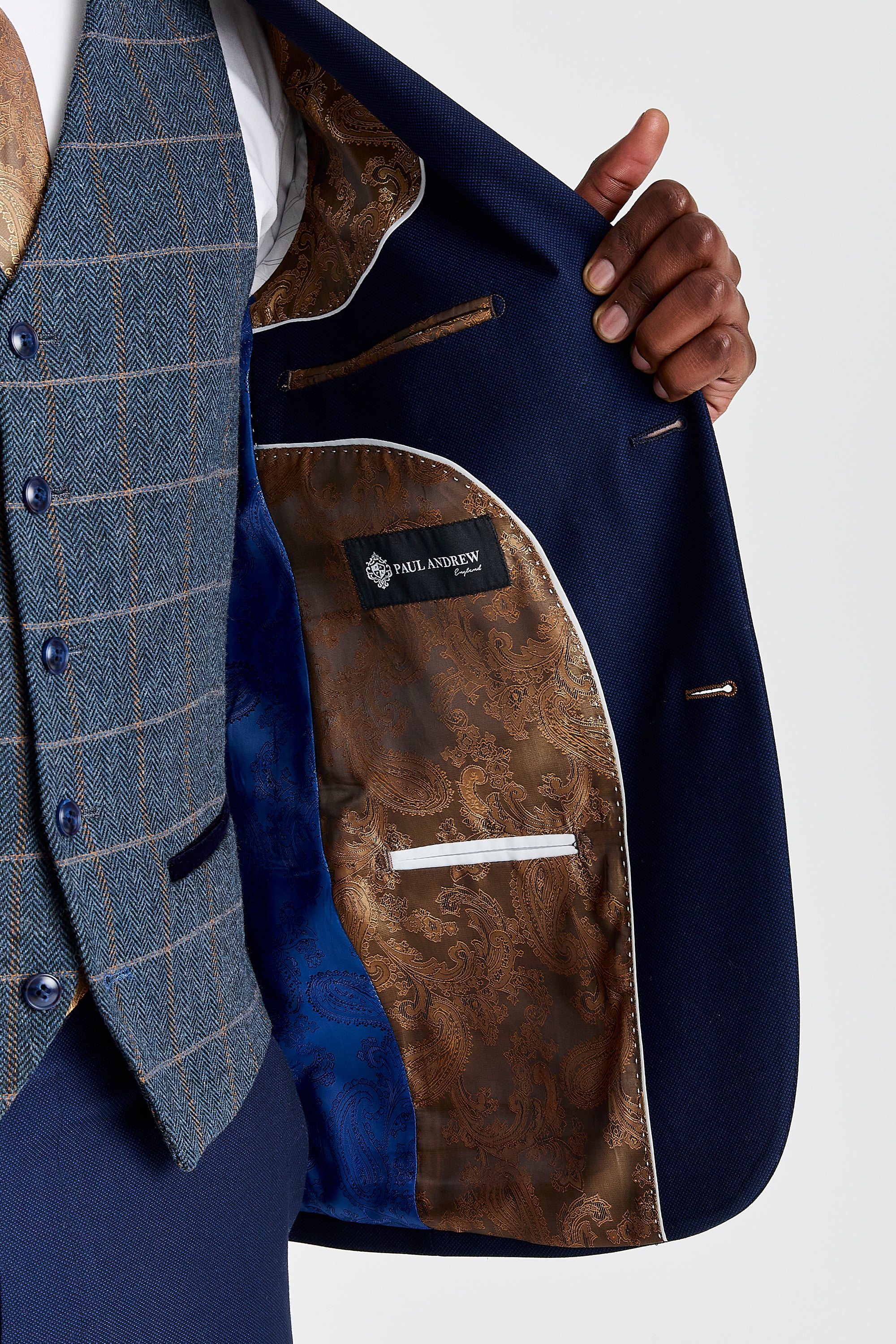 Mayfair Navy Textured Suit with Harris Navy Tweed Waistcoat