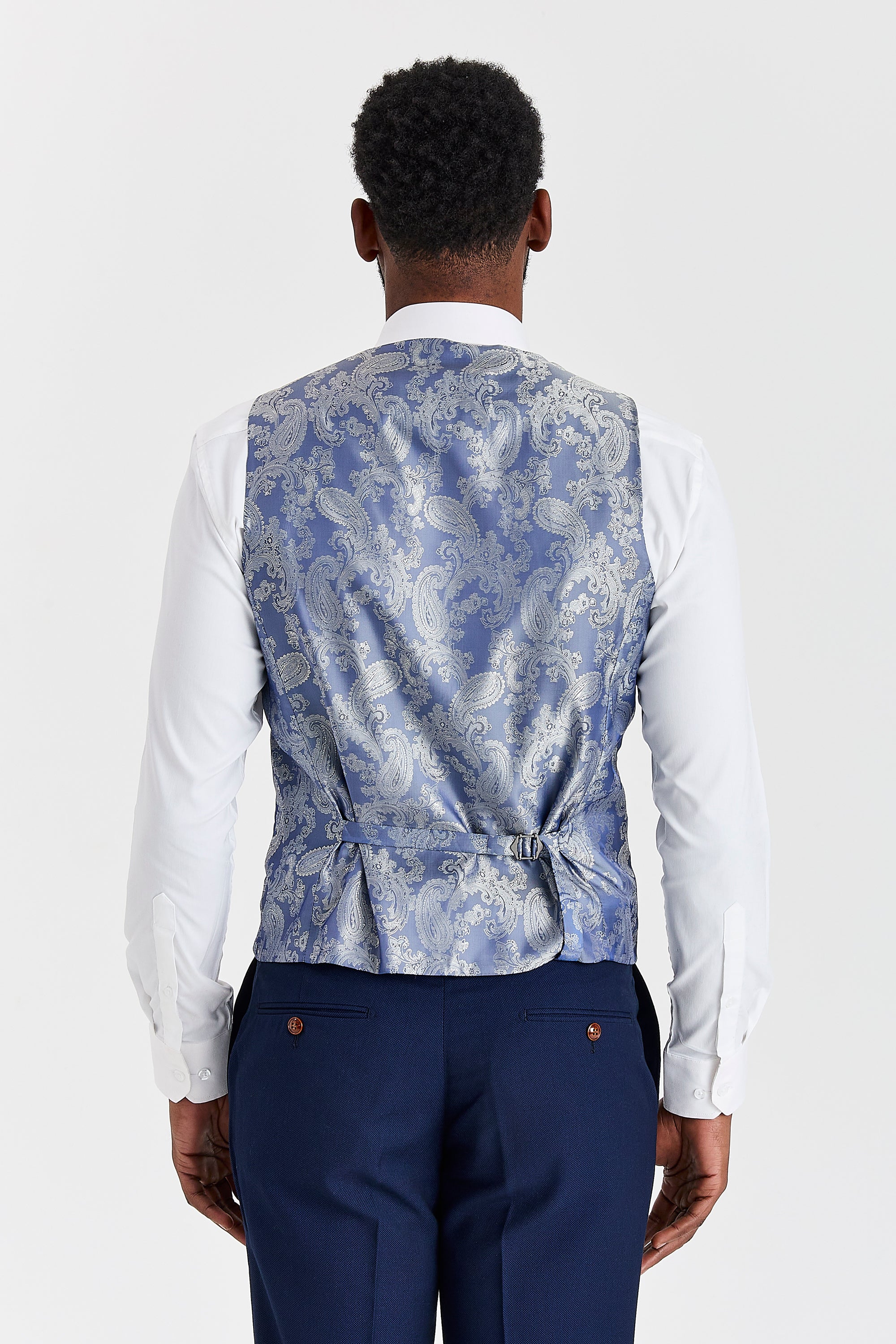 Mayfair Navy Textured Suit with Harris Navy Tweed Waistcoat