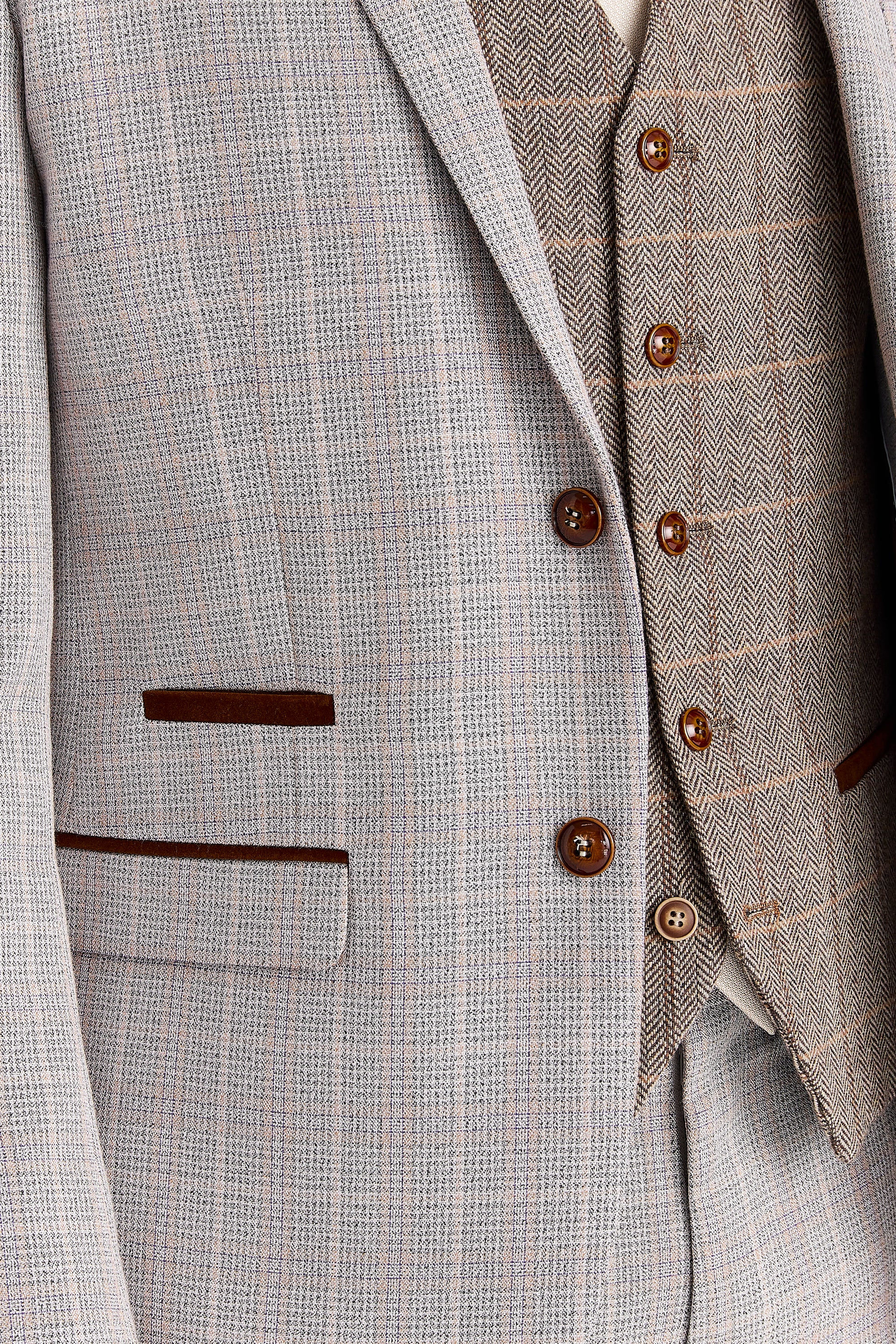 Leo Beige Suit with Harris Brown Tweed Waistcoat