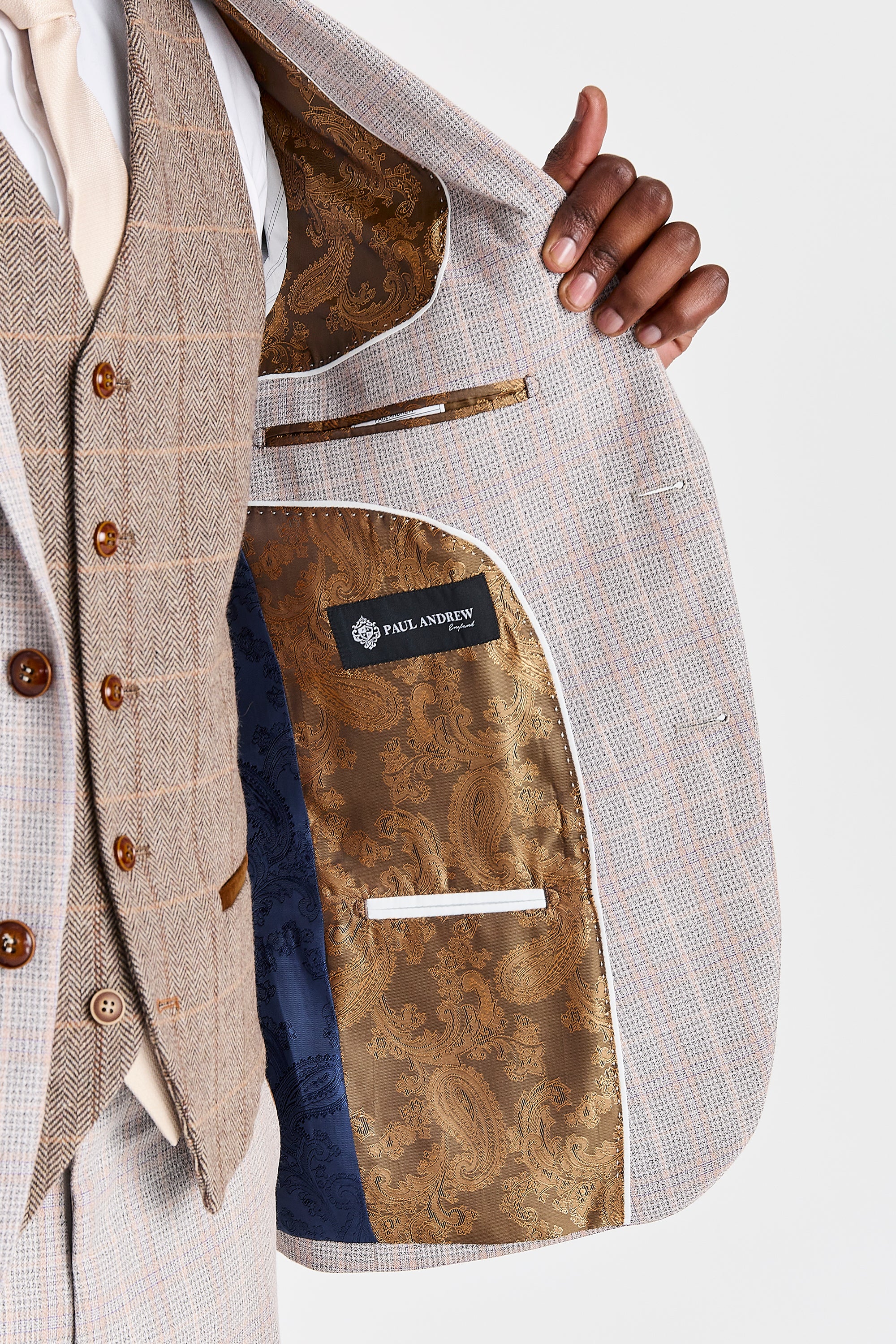 Leo Beige Suit with Harris Brown Tweed Waistcoat