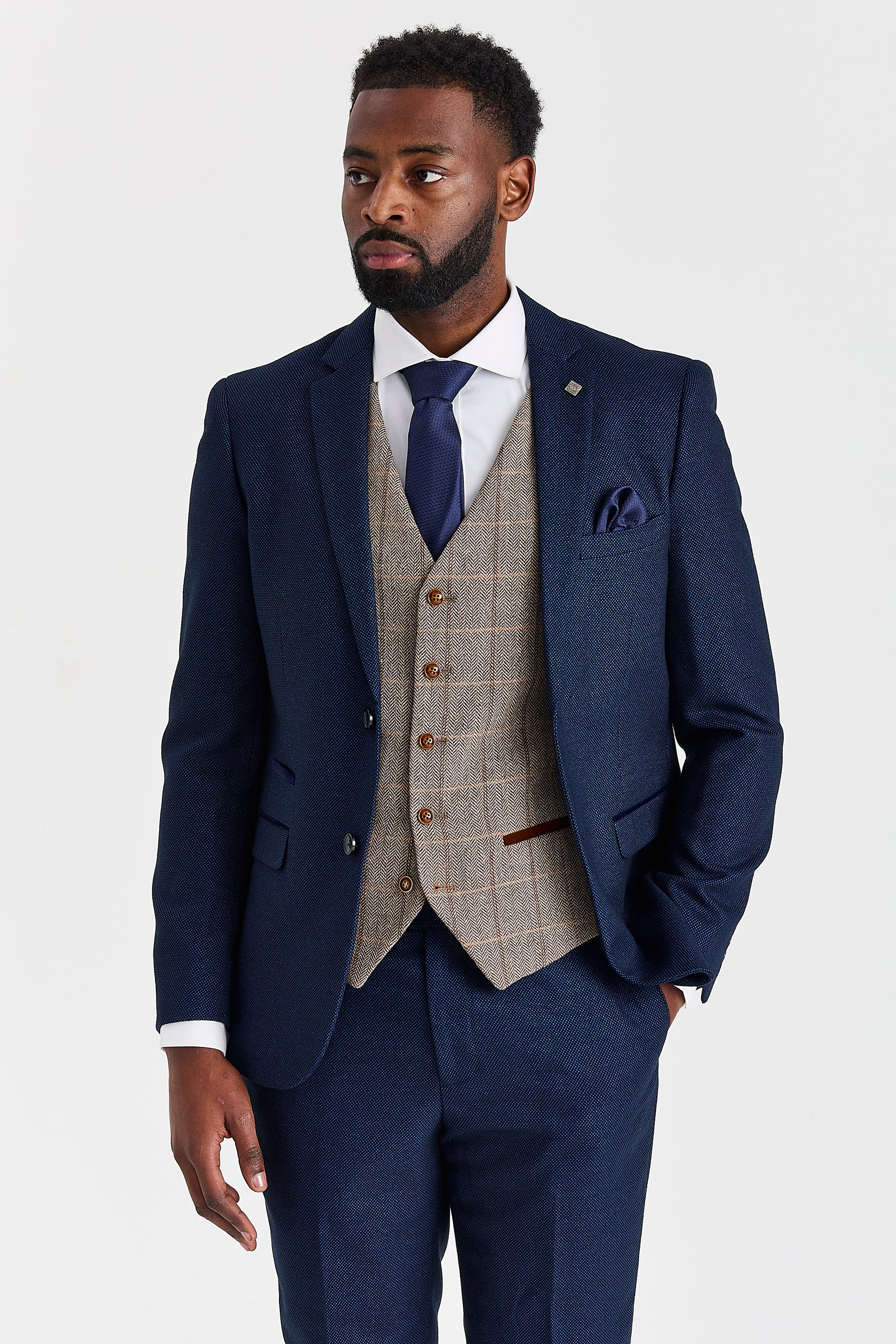 Arthur Navy Suit with Harris Brown Tweed Waistcoat