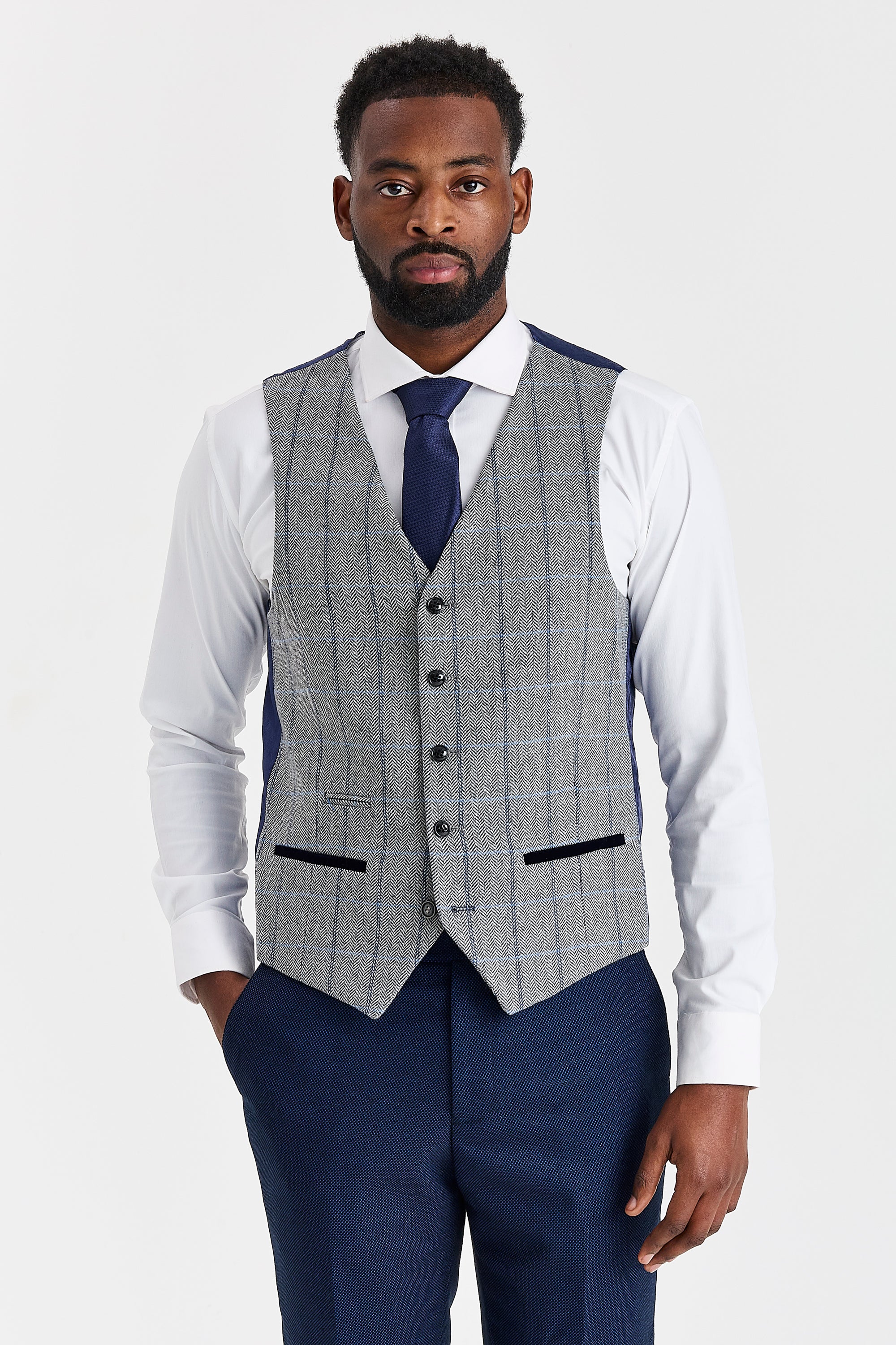 Arthur Navy Suit with Harris Grey Tweed Waistcoat