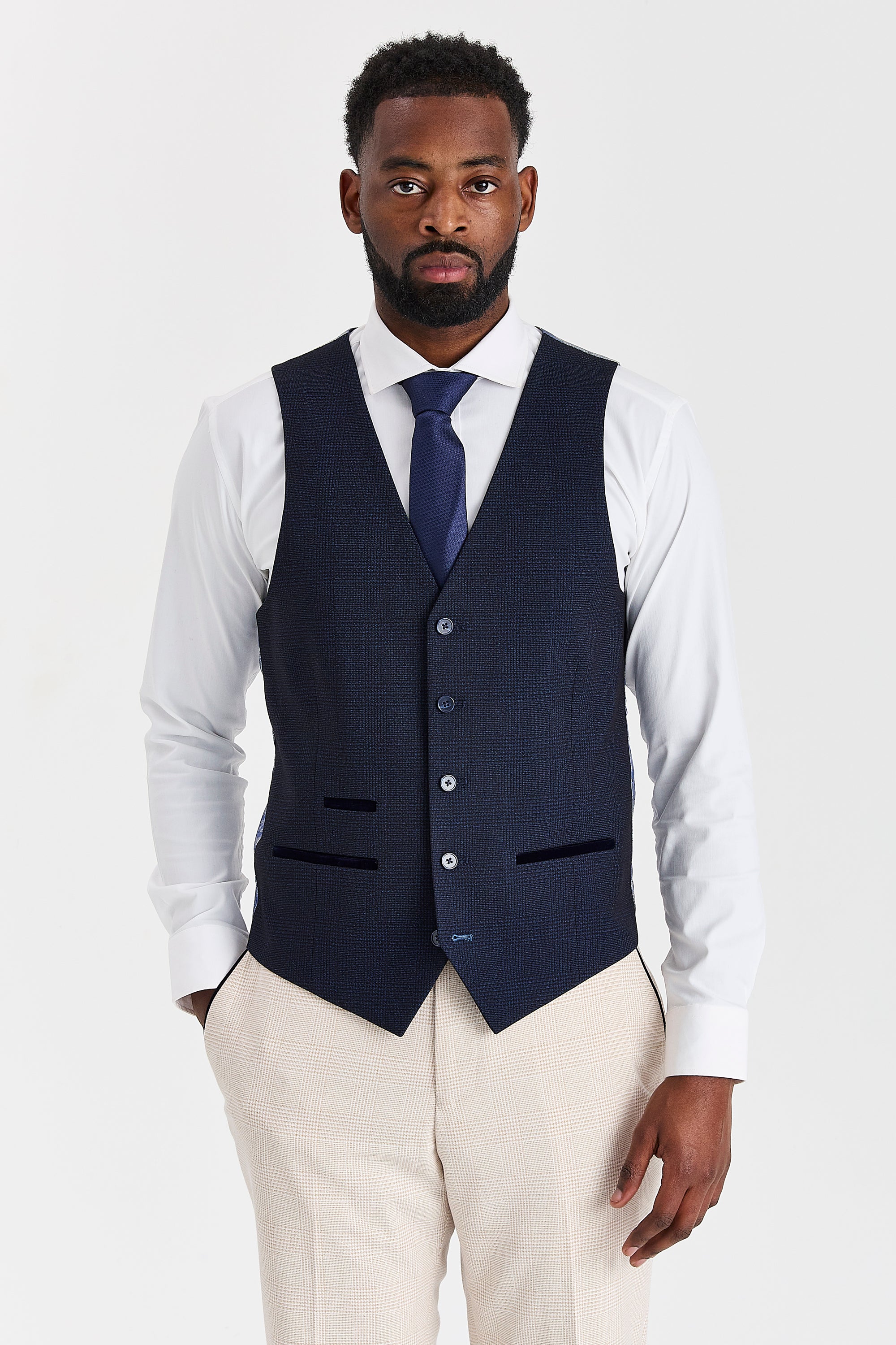 Regent Cream Check Suit with Regent Navy Waistcoat