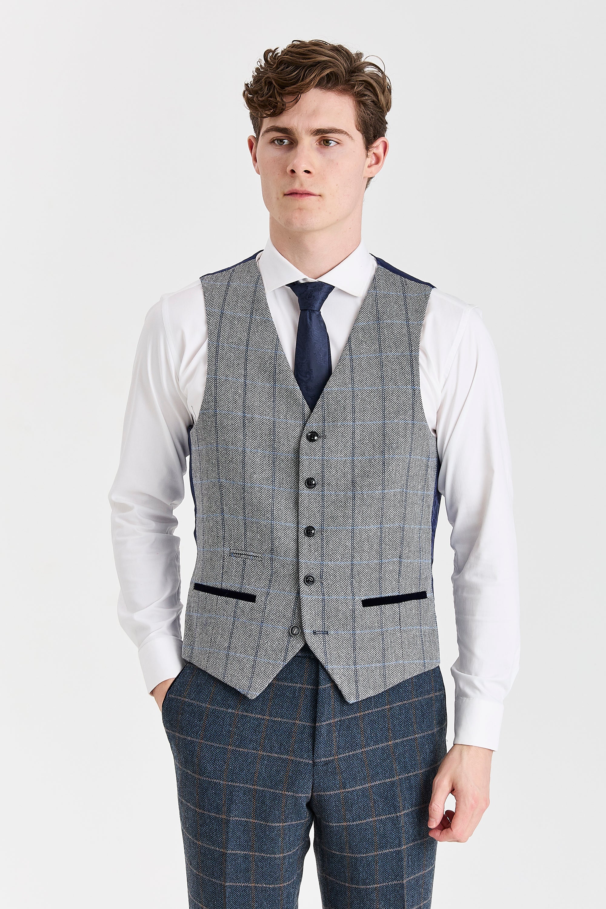 Harris Navy Tweed Suit with Harris Grey Tweed Waistcoat