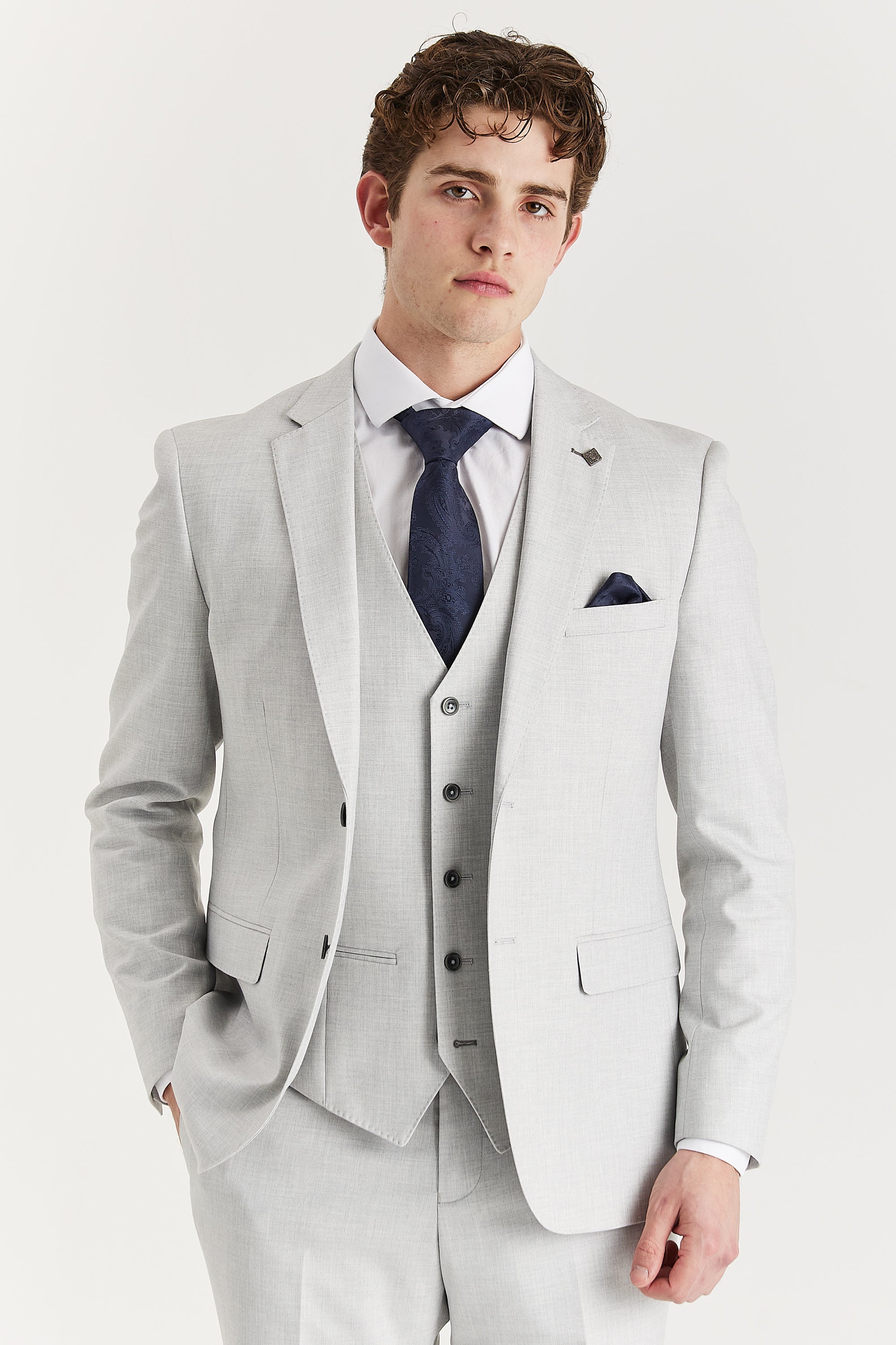 Belmont Silver Three-Piece Suit by Paul Andrew Men's Wedding Suit