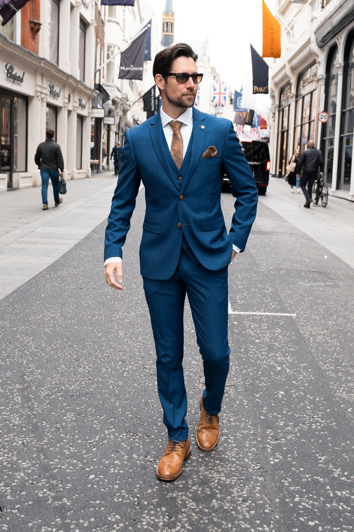 Mayfair Blue Textured Three Piece Suit