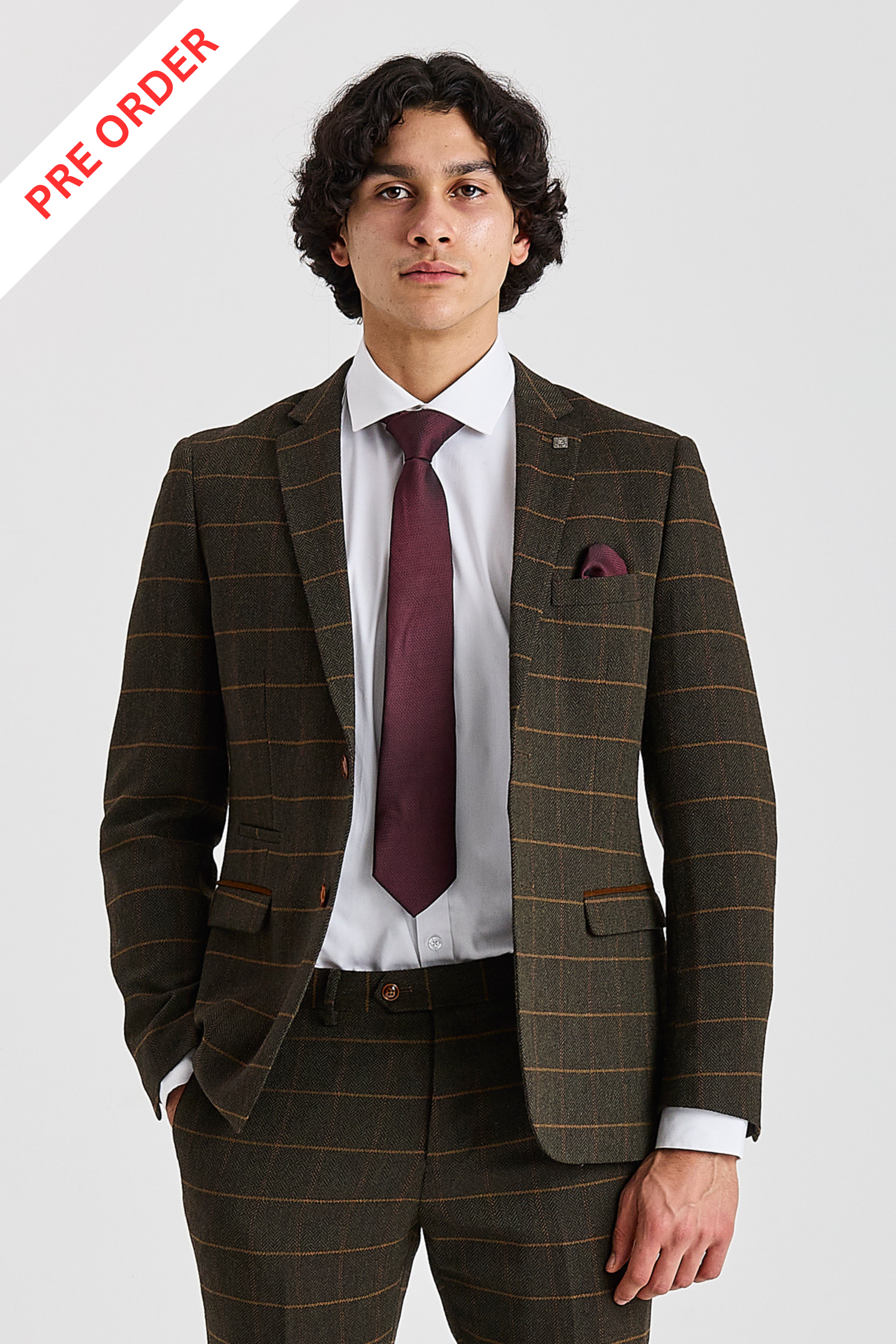 Harris - Men's Green Herringbone Tweed Check Blazer