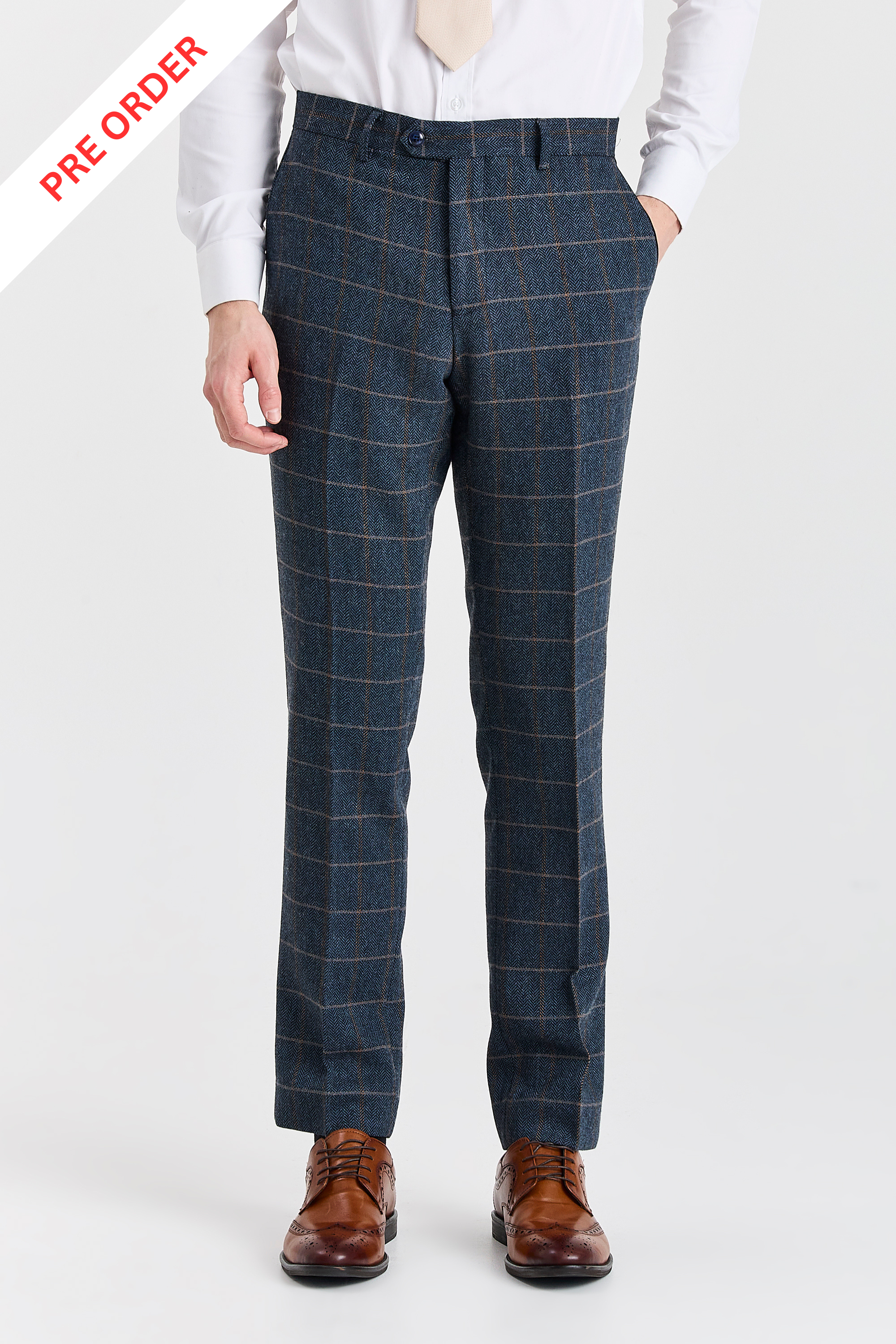 Harris - Men's Navy Tweed Check Trousers