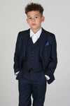 Device - Boy's Arthur Navy Three Piece Suit - Dress your young gentleman in sophistication with this timeless navy three-piece suit from Device, blending classic charm and modern style.