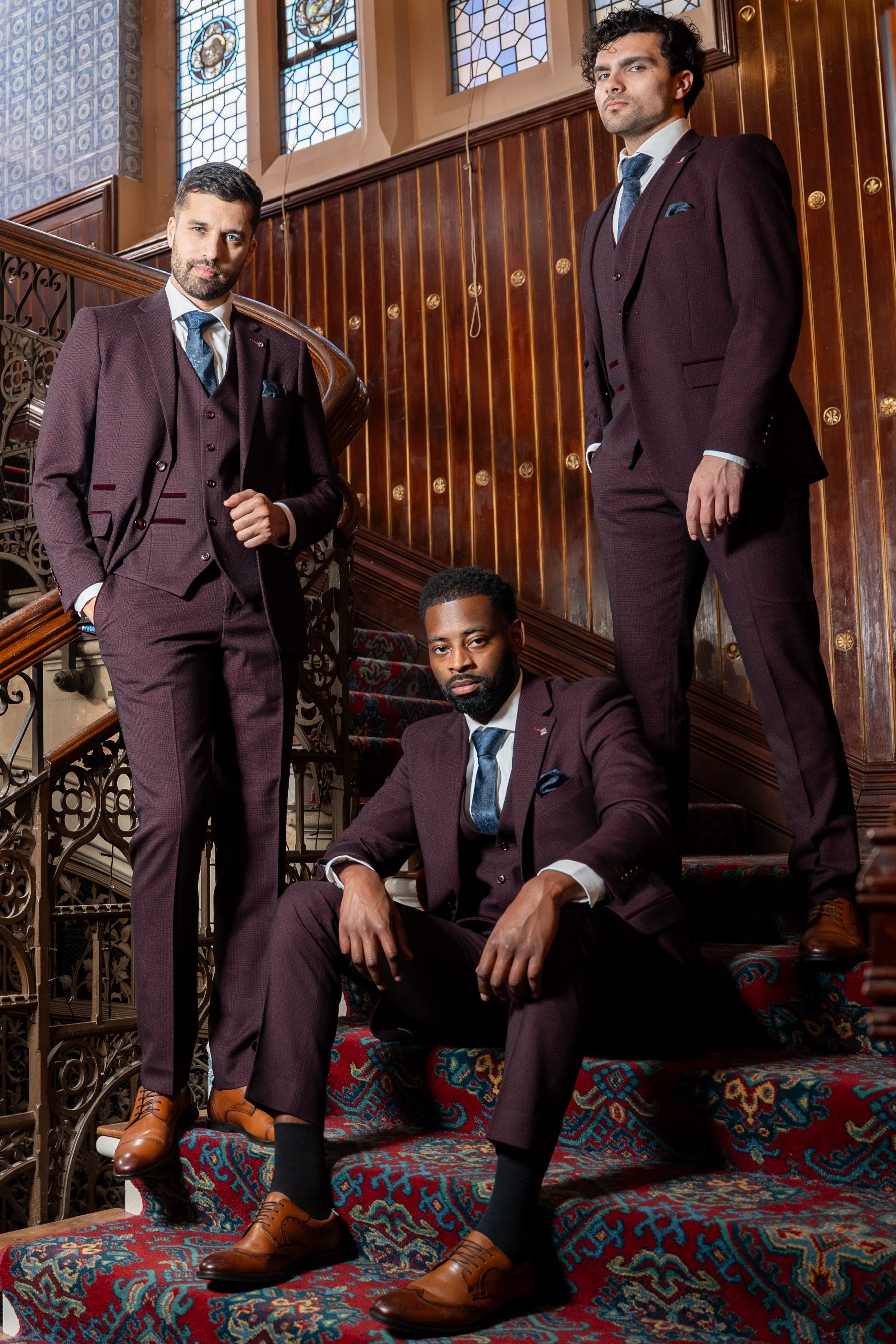 Regent Wine Check Three Piece Suit