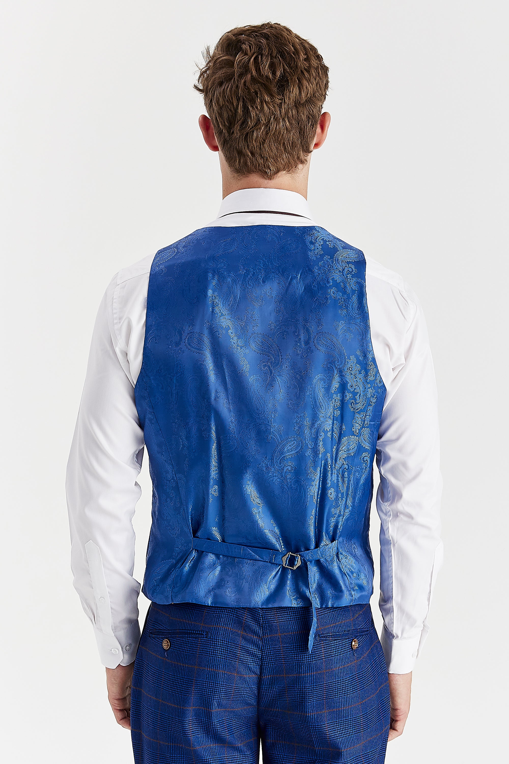 Alex - Men's Navy Burgundy Check Waistcoat