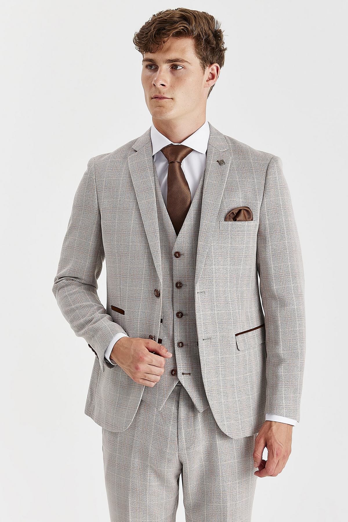 Leo Beige Check Three Piece Suit