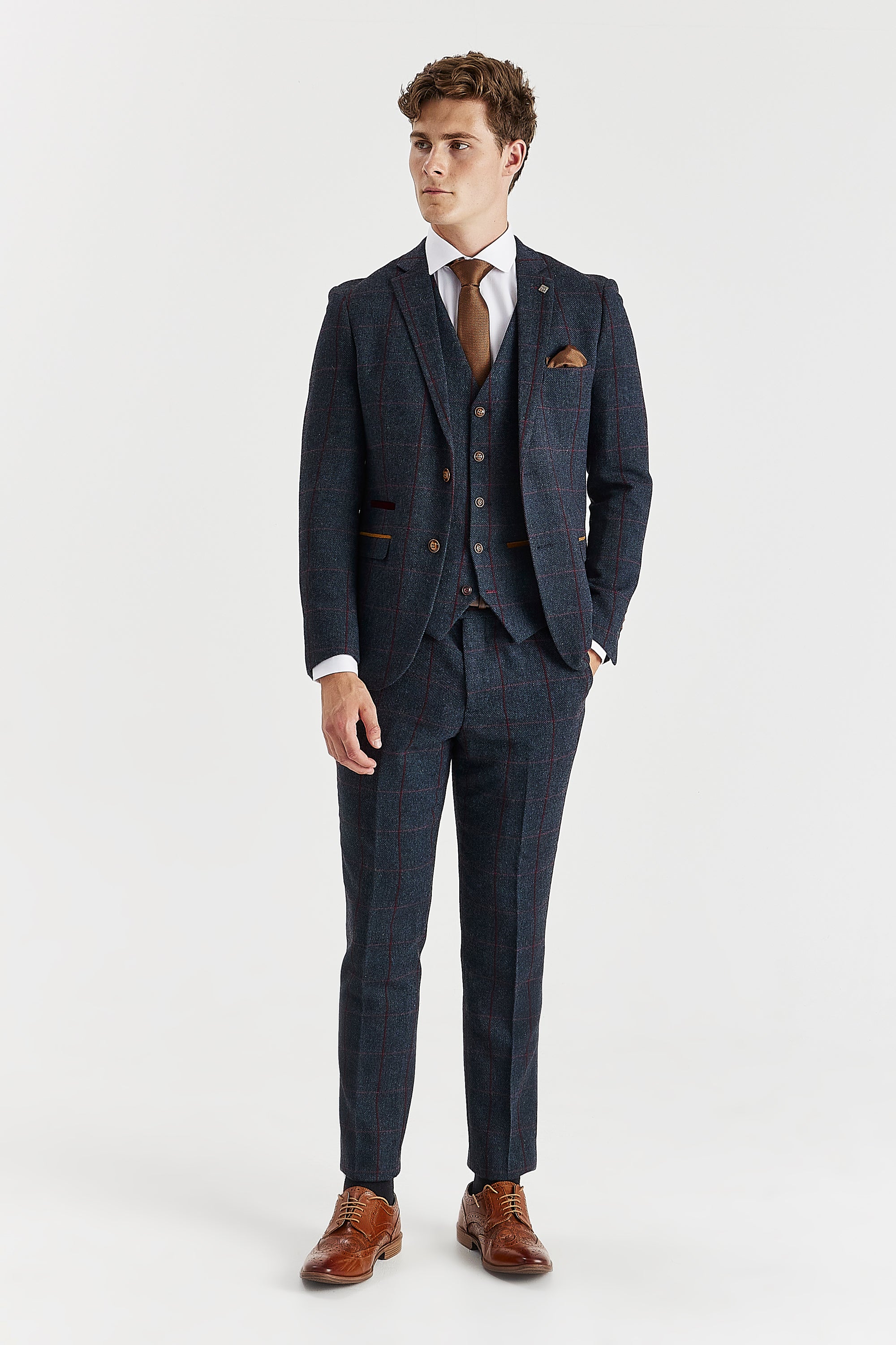 Madrid Navy Tweed Check Three Piece Suit