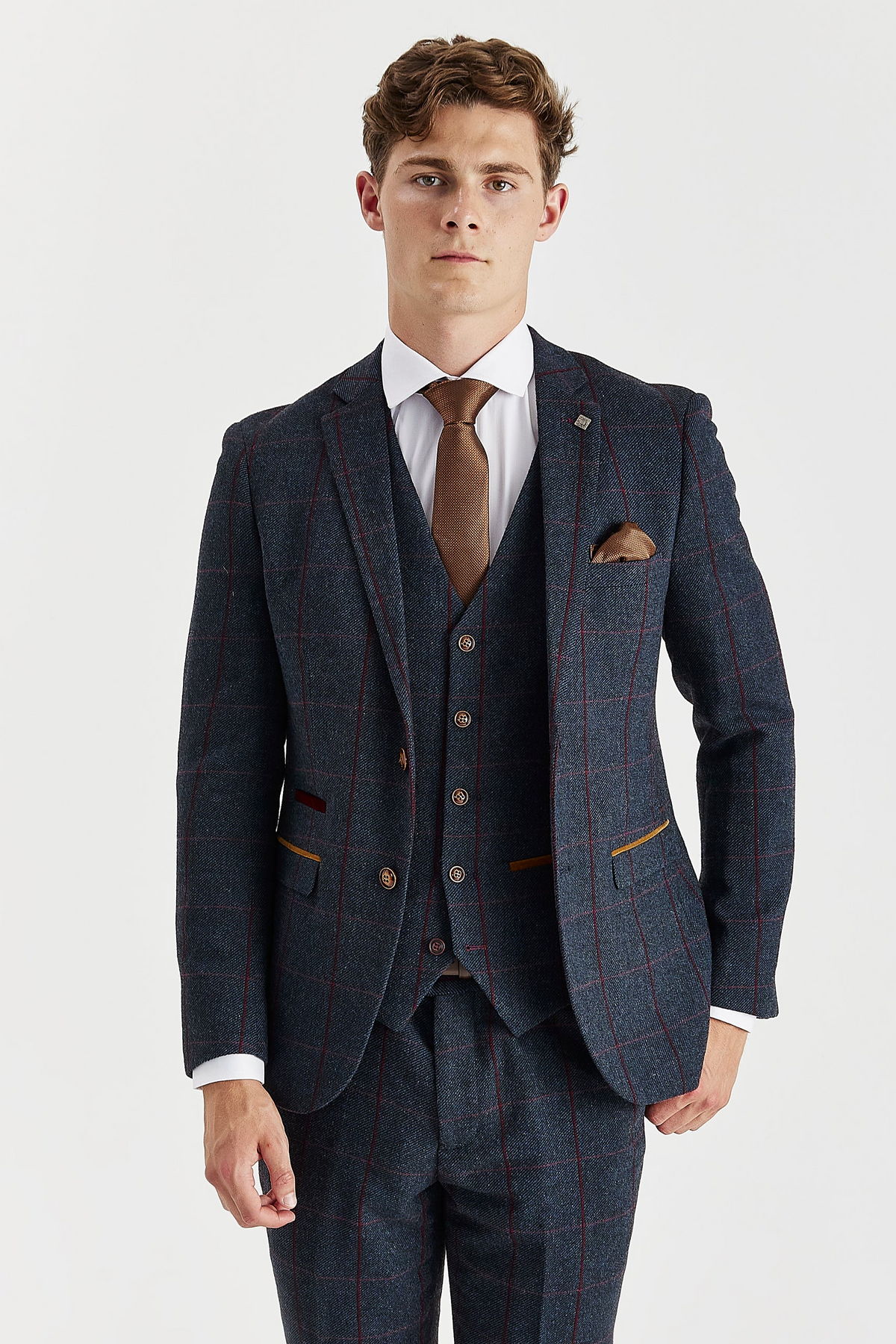 Madrid Navy Tweed Check Three Piece Suit