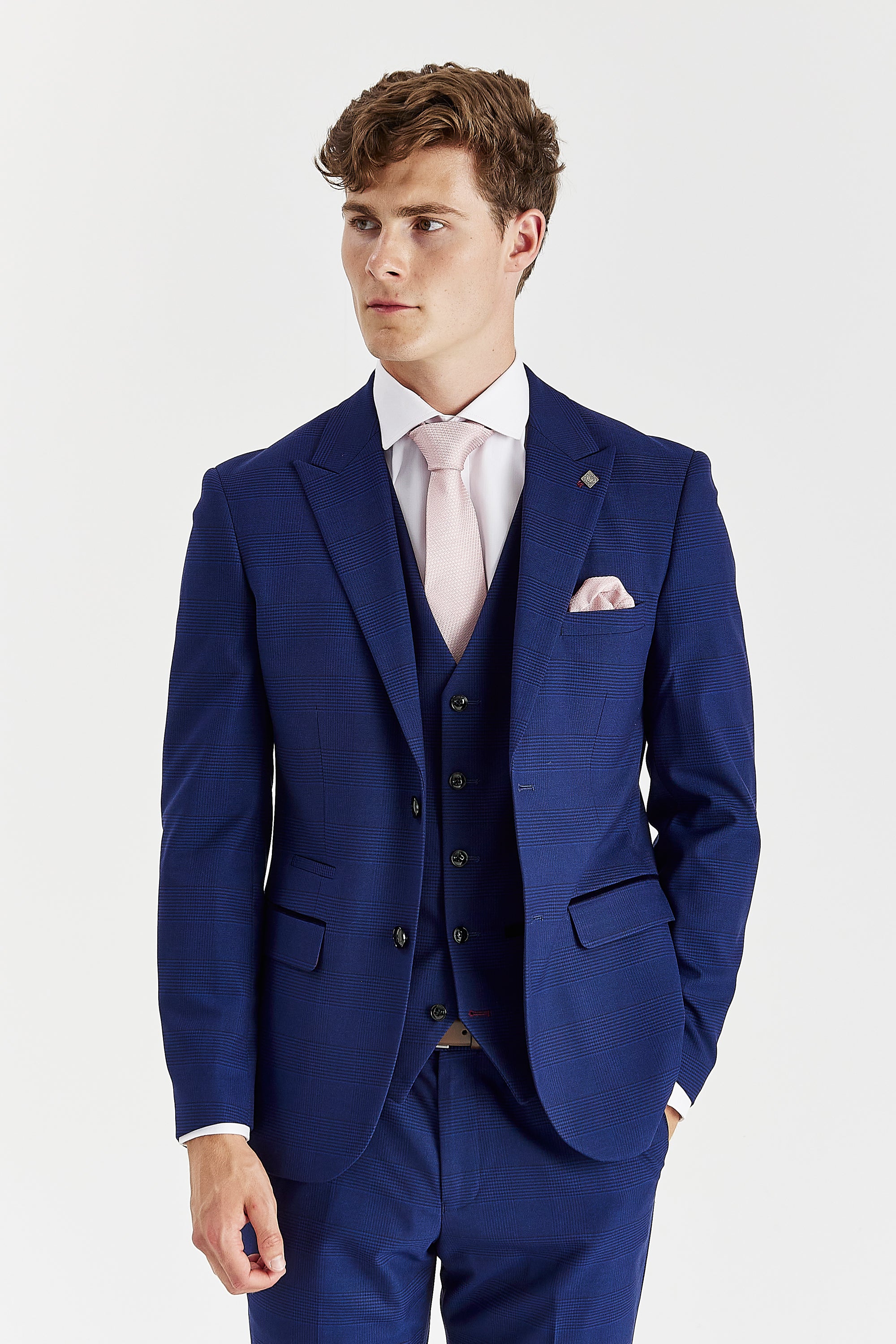 Mark Blue Check Three Piece Suit
